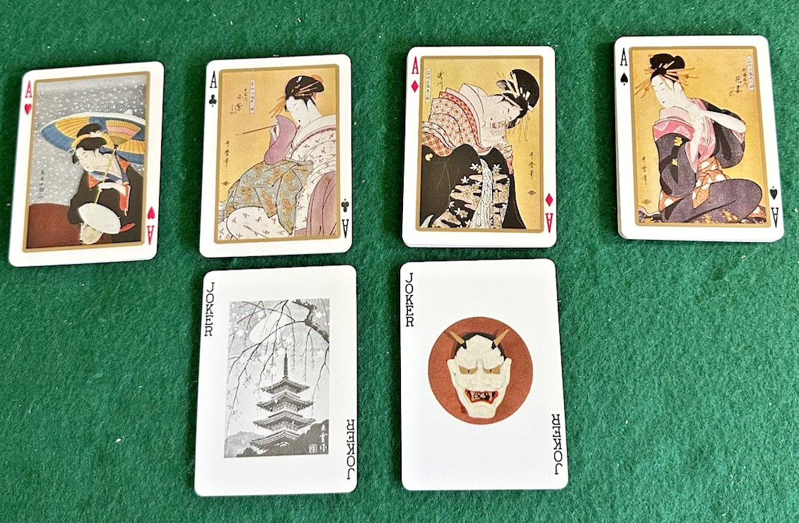 Vintage Ukiyo-E Playing Cards Complete Deck, 2 Jokers - Sanyo, Tokyo Japan