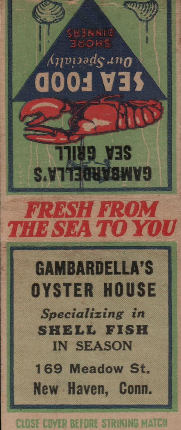 Vtg Bobtail Matchbook Cover Gambardella\'s Oyster House New Haven Connecticut