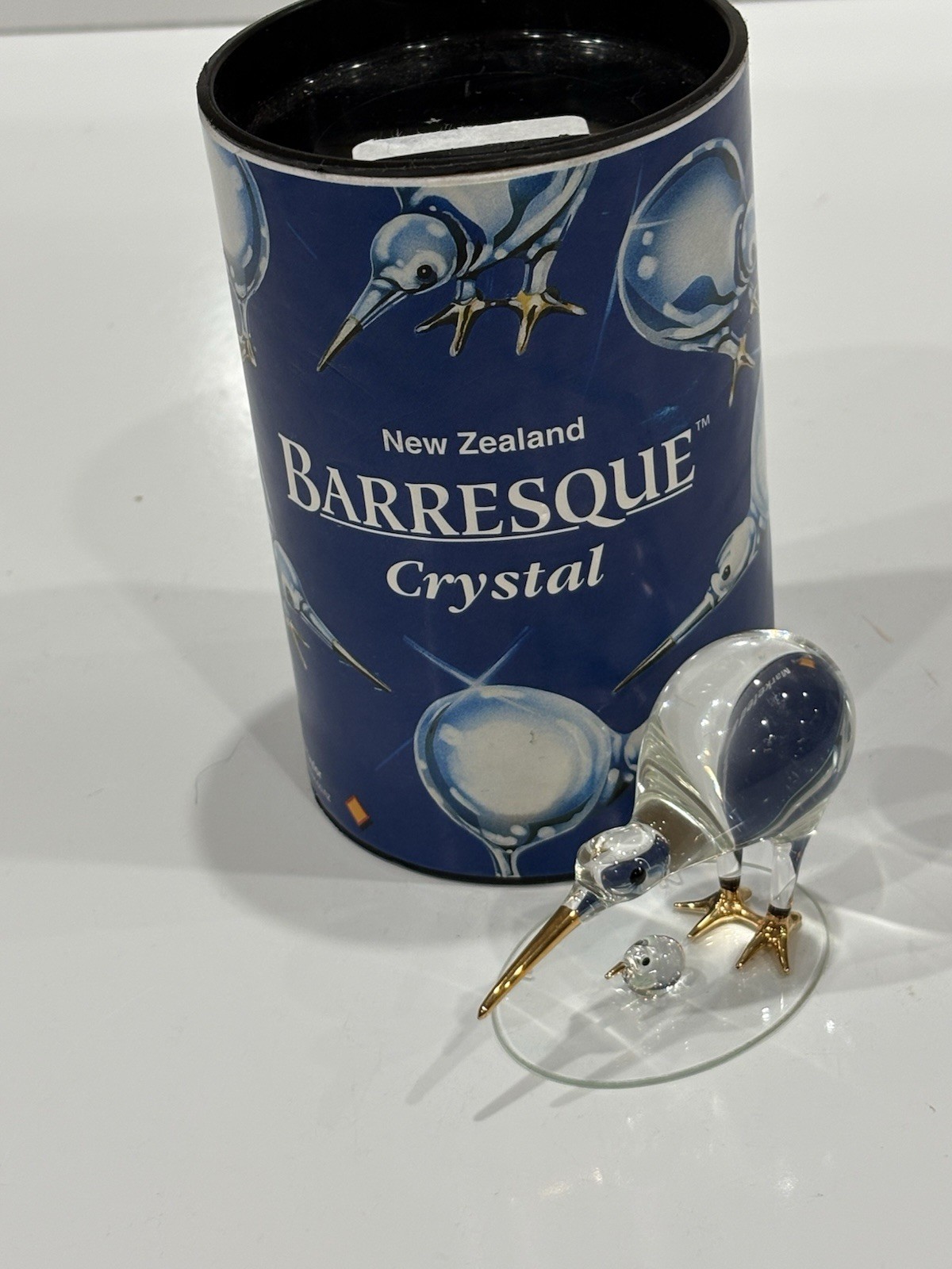 Vtg Barresque New Zealand KIWI Bird With Baby, W.B. Taylor In Crystal & 24k Gold