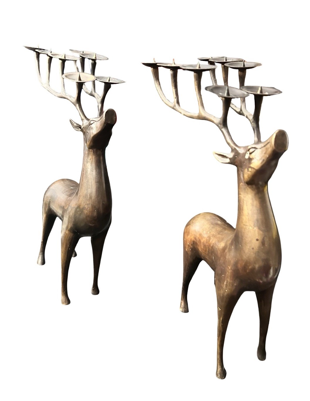 2 MCM Style Brass Reindeer Stag Candelabra set 18” Tall 8 Candle Christmas Heavy
