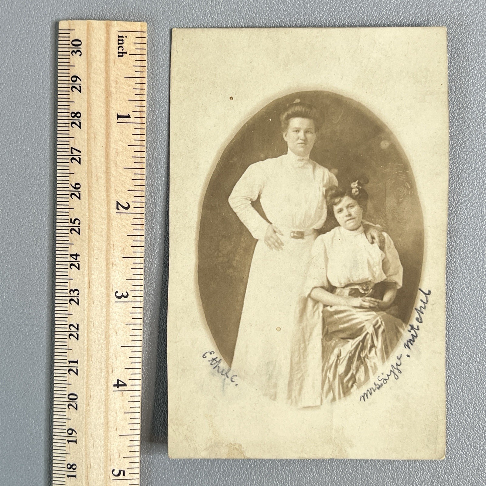 Vtg 1910s PMC RPPC Postcard Two ID'd Fashionable Women Edwardian Dress Hair Bow