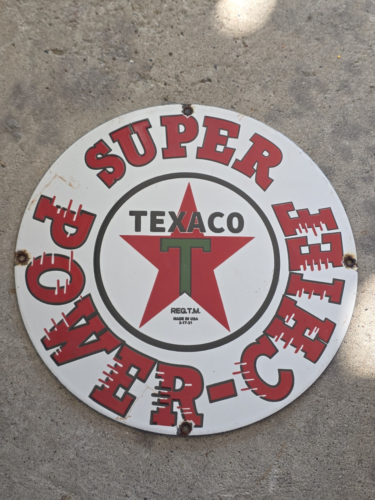 VINTAGE TEXACO SUPER POWER CHIEF GASOLINE PORCELAIN STATION PUMP SIGN NICE 12\