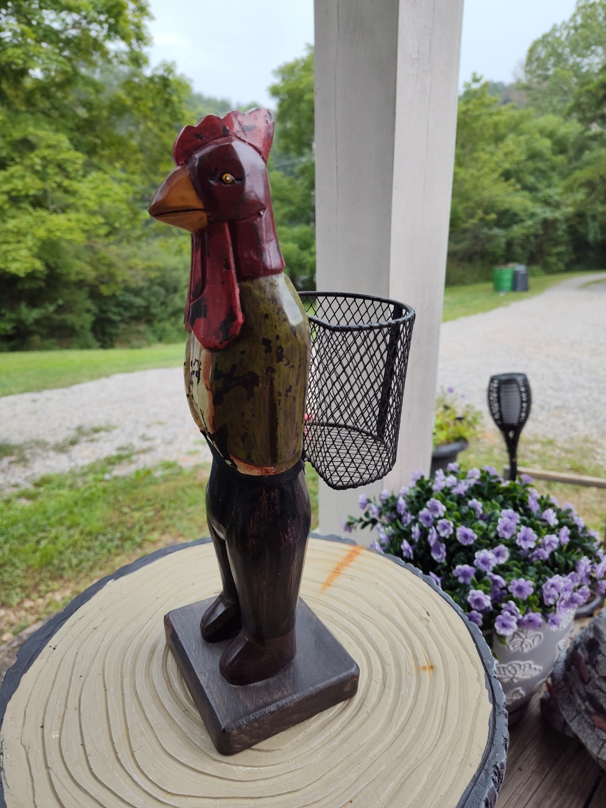 Vintage Wooden Hand Carved Folk Art Rooster Figure 13\