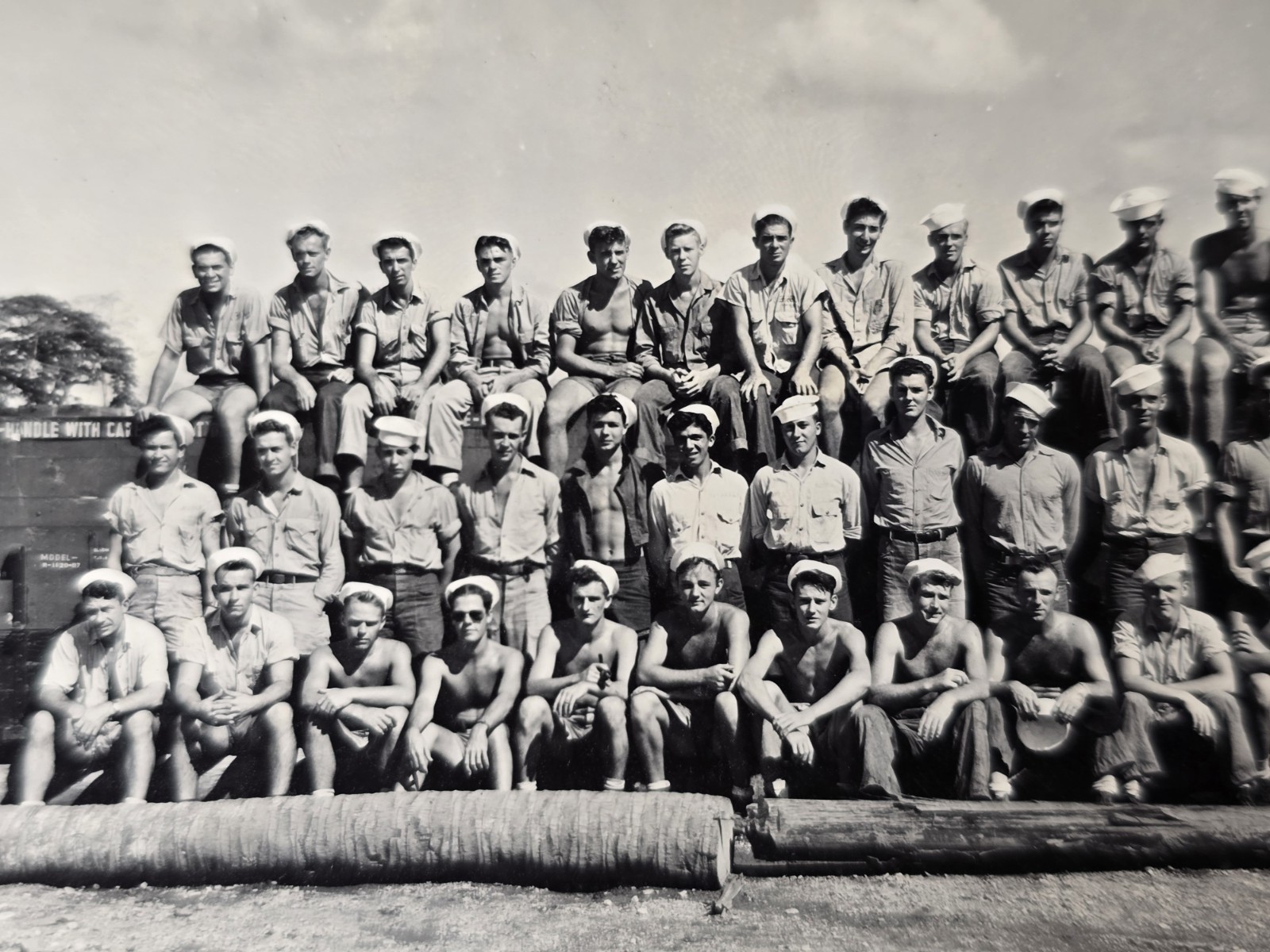 Vintage 1940s WWII US Navy Sailors Group Snapshot Pacific Theater