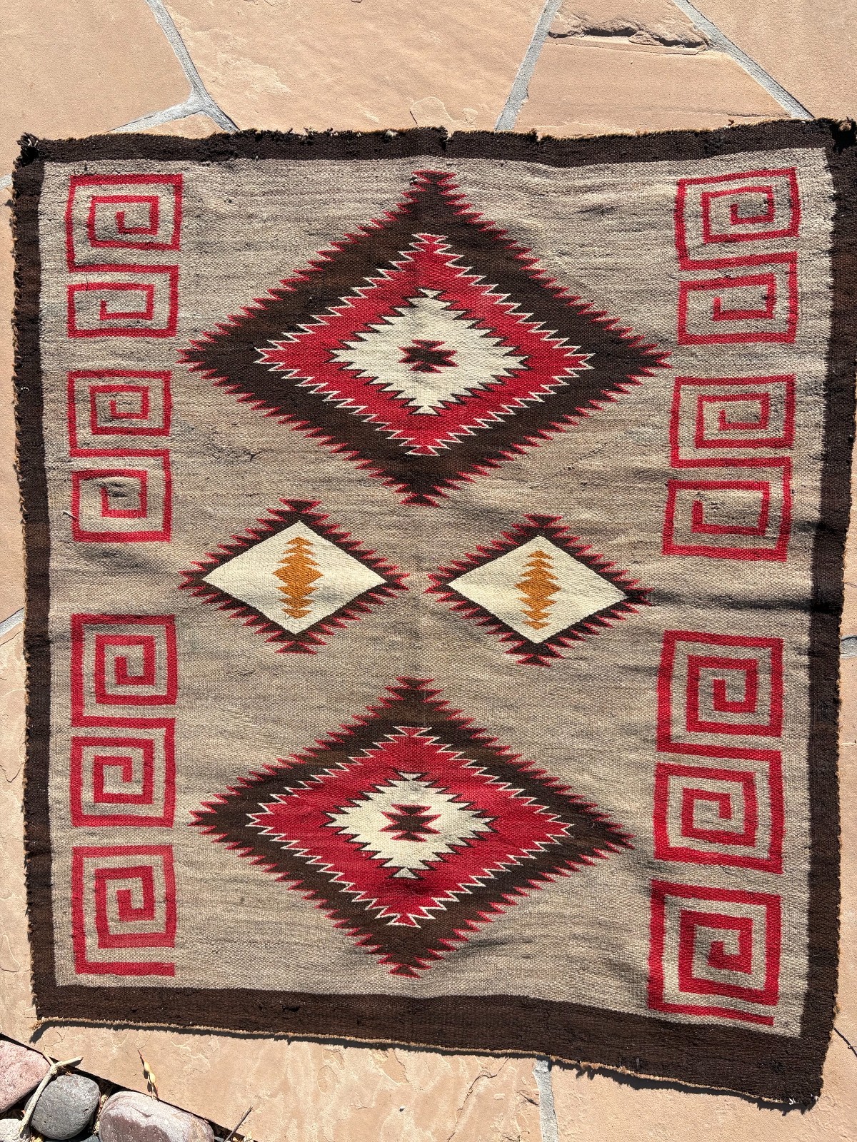 Antique, Vintage Navajo Ganado Double Diamond Rug Blanket, 1920, Circa 1920