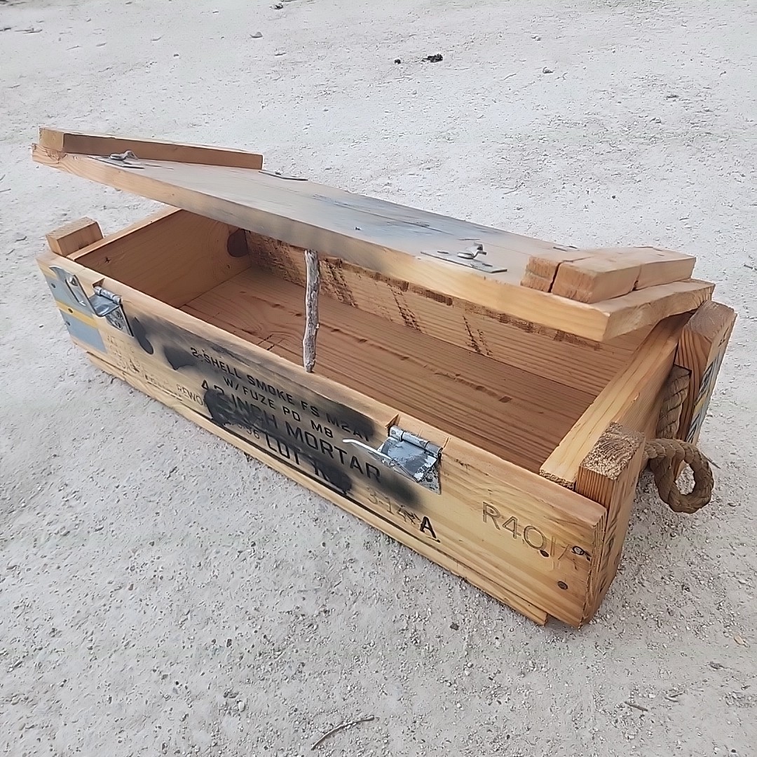 USA Military Artillery Crate Box 4.2 Inch Mortar Ammunition Smoke Vintage Wooden