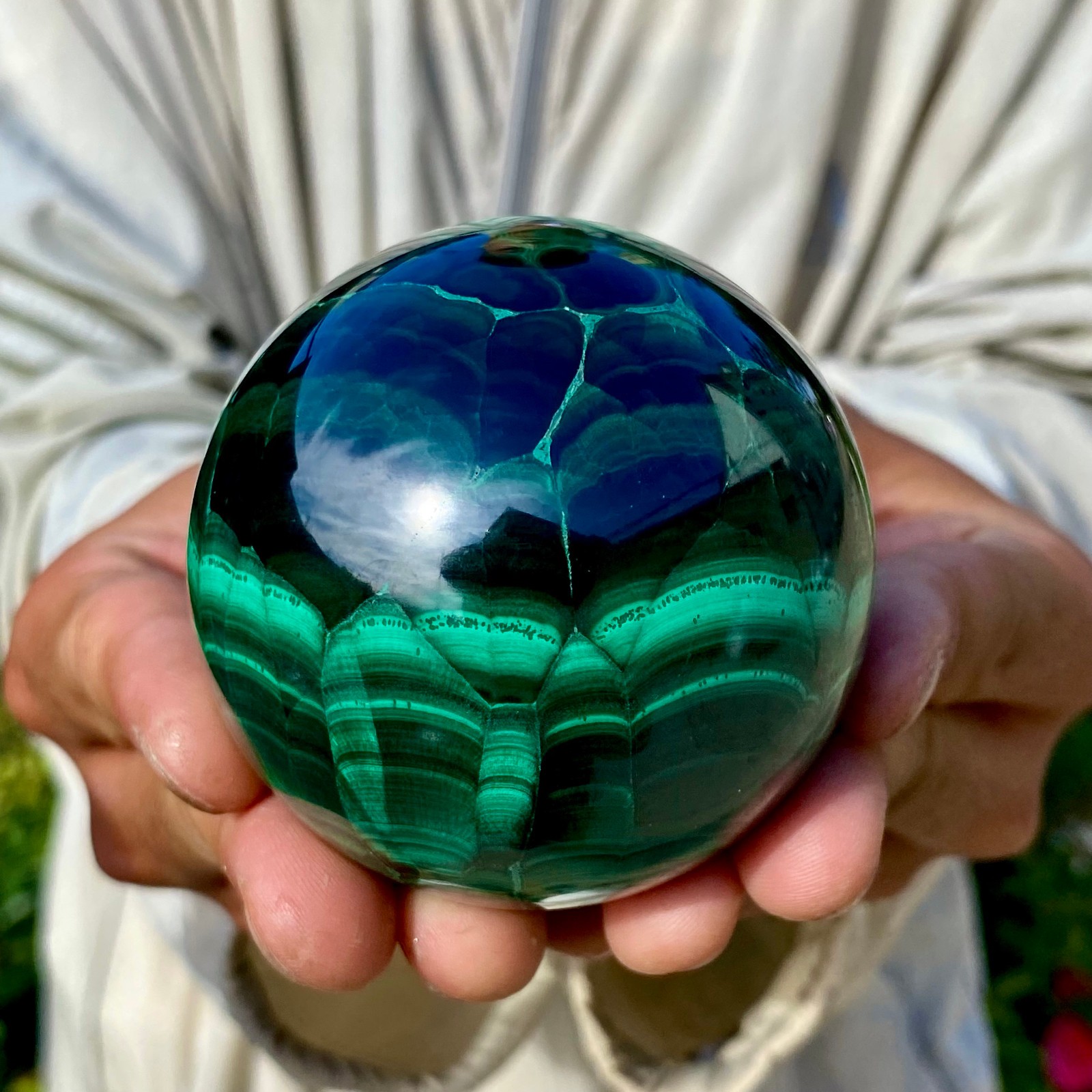 1.16LB Rare Natural Malachite quartz hand Carved sphere Crystal Healing Gem ball