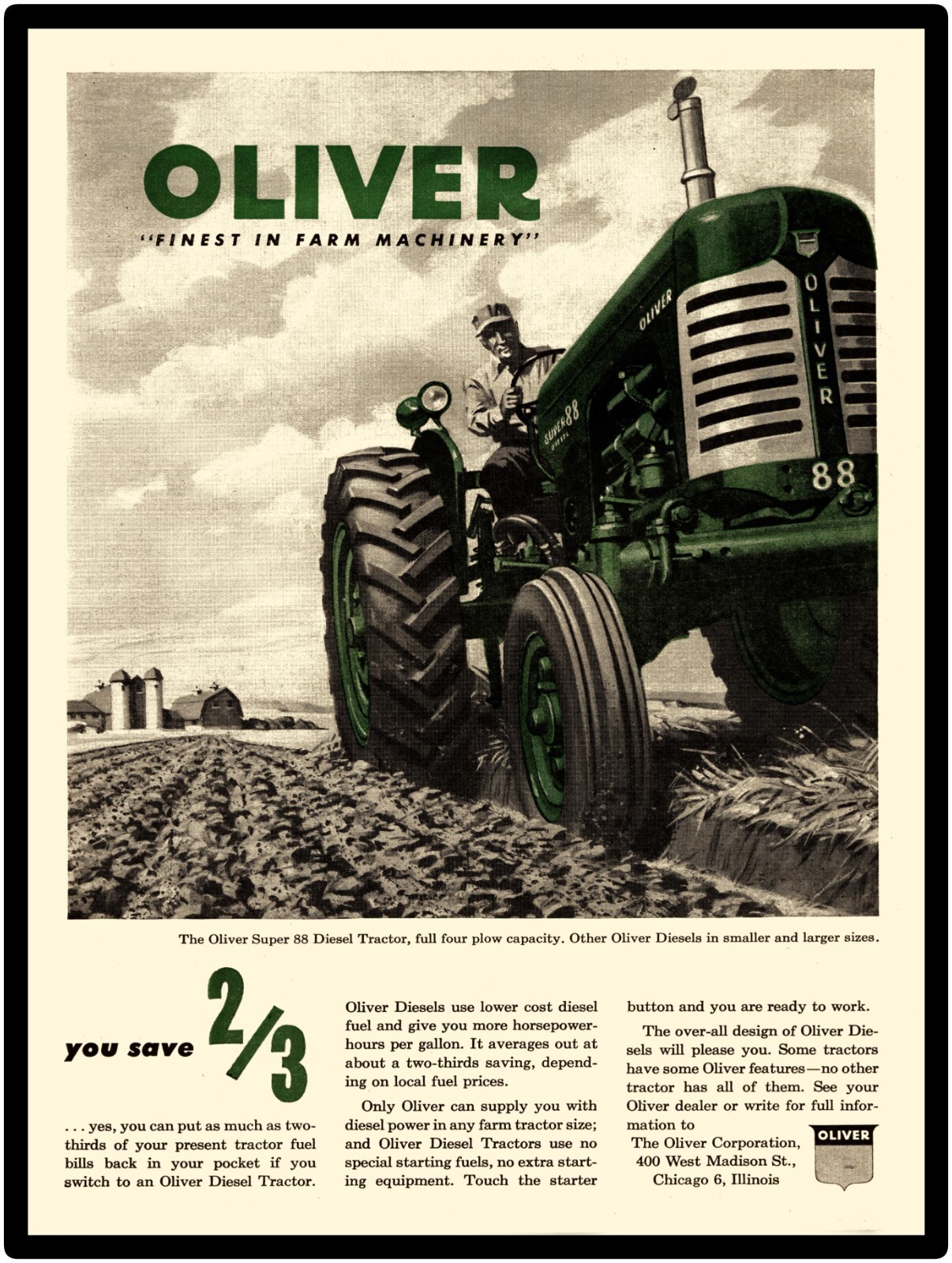 Oliver Super 88 Tractor NEW Metal Sign 24