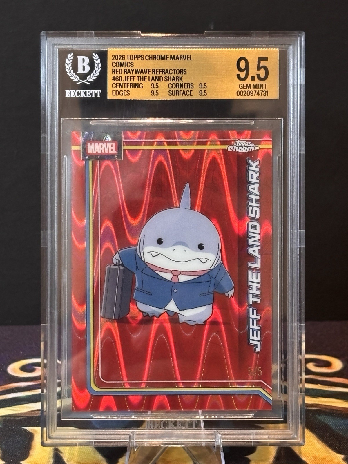 2026 Topps Chrome Marvel Jeff The Land Shark Red RayWave 5/5 Bookend BGS 9.5 Gem