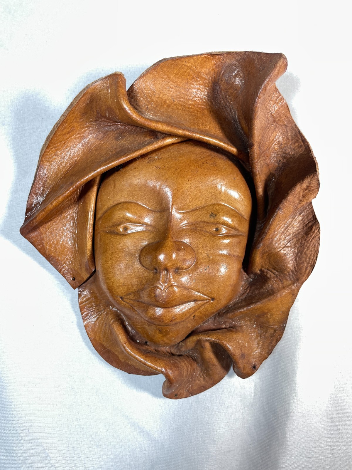 Vintage Hand-crafted molded Leather Wall Art Beautiful Mask~African Vintage Hand-crafted molded Leather Wall Art Beautiful Mask~African