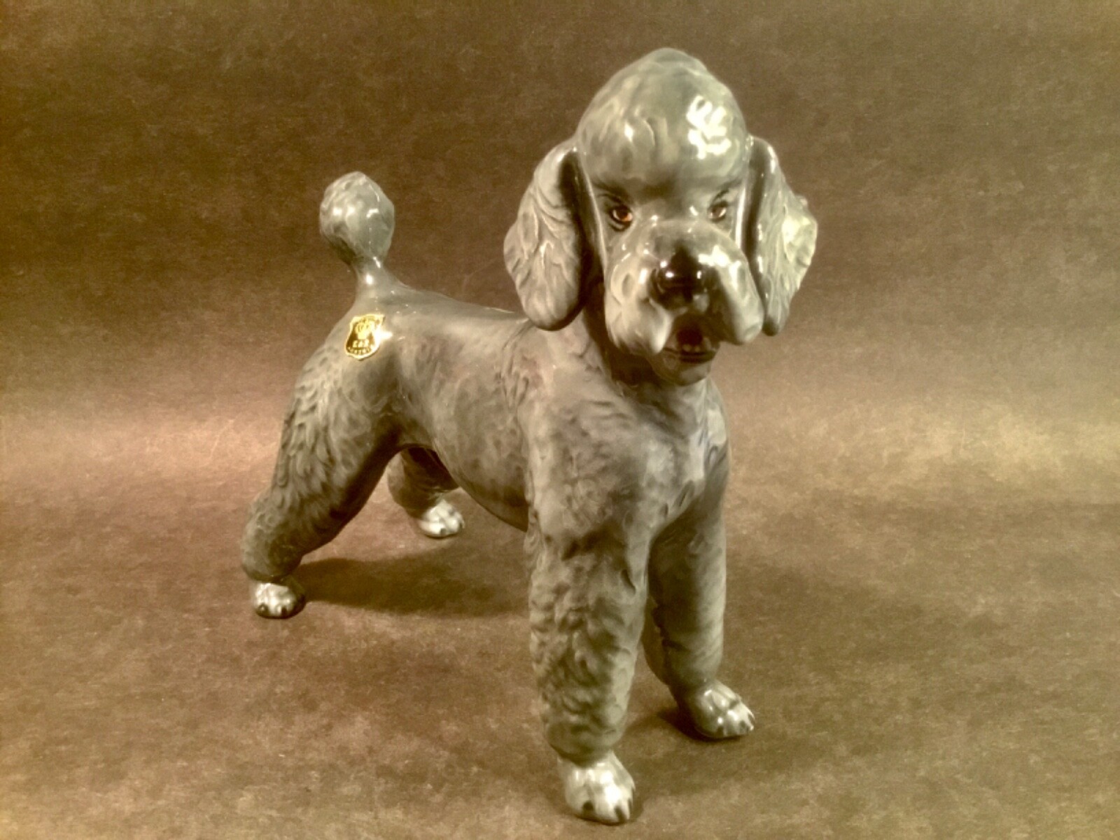 Vintage Majolica Poodle Dog Figurine Austria c.1950\'s
