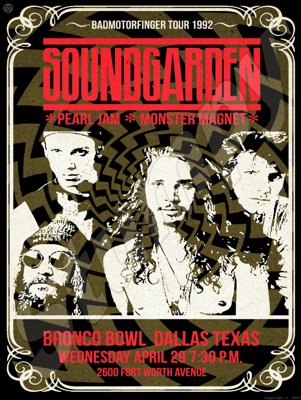 Soundgarden Pearl Jam Badmotorfinger tour 1992 Poster  Metal Sign 9