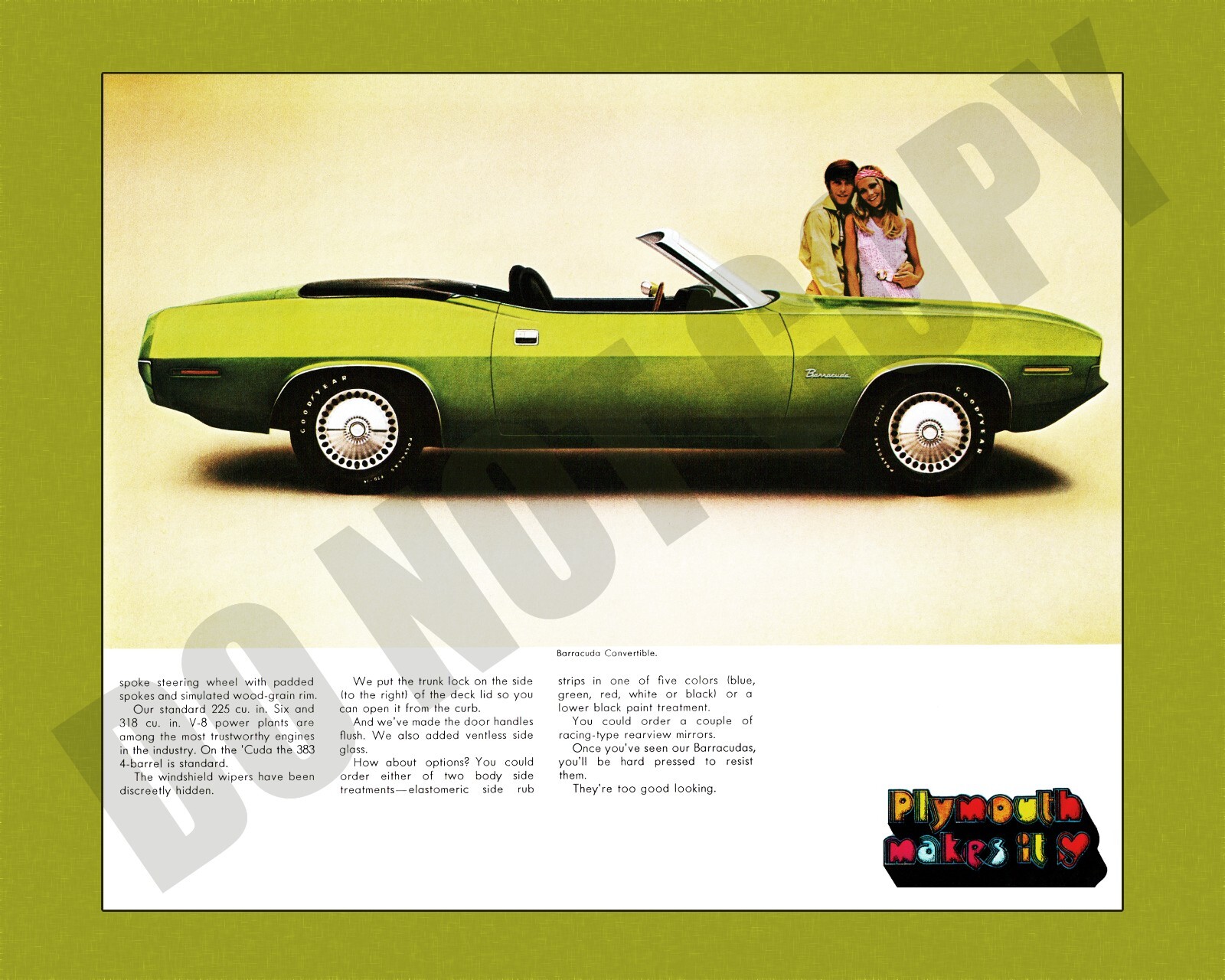 1970 Plymouth Barracuda Convertible Magazine Promo Ad 8x10 Photo
