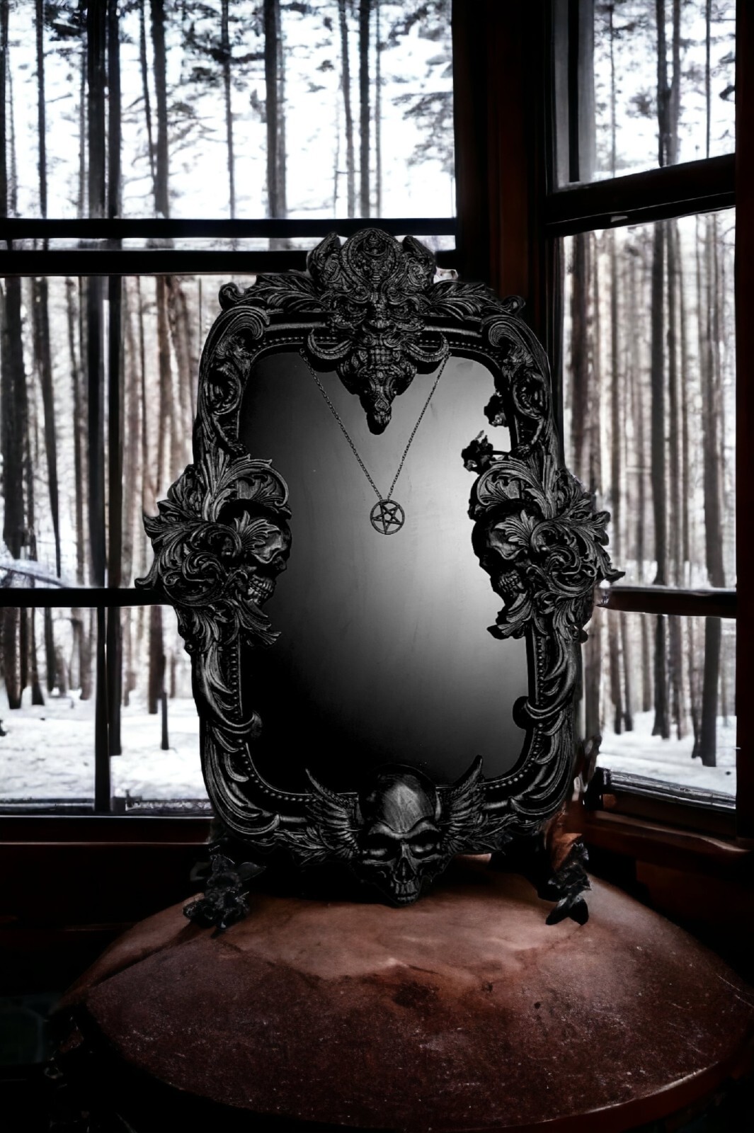 Black Demon mirror Large Wall Mirror Carved On Wood,Black Scrying Mirror 18 Black Demon mirror Large Wall Mirror Carved On Wood,Black Scrying Mirror 18