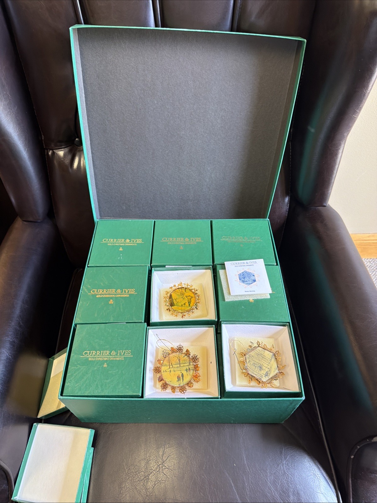Vtg Danbury Mint Currier & Ives 24K Gold 36 Christmas Ornaments Full Set w Boxes Vtg Danbury Mint Currier & Ives 24K Gold 36 Christmas Ornaments Full Set w Boxes