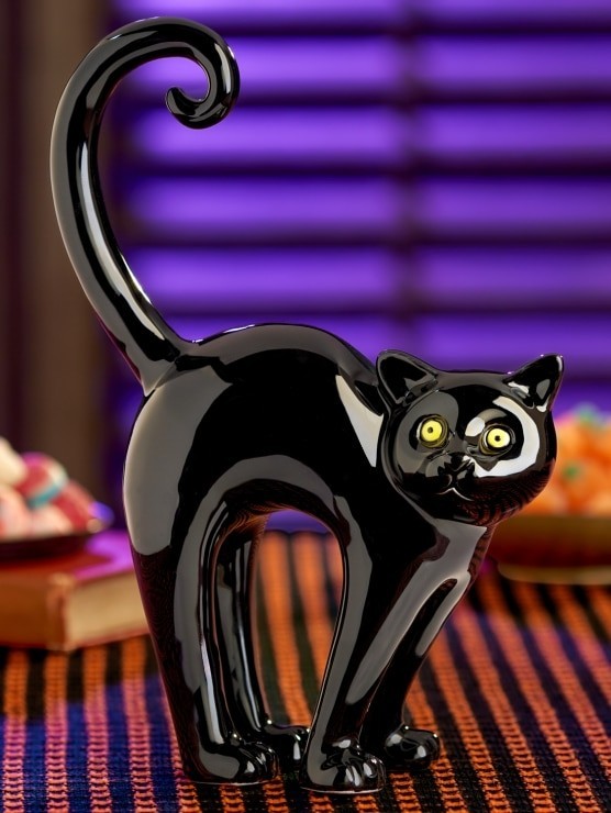Midnight Black Cat Halloween Ceramic Figurine 9.25 Inch