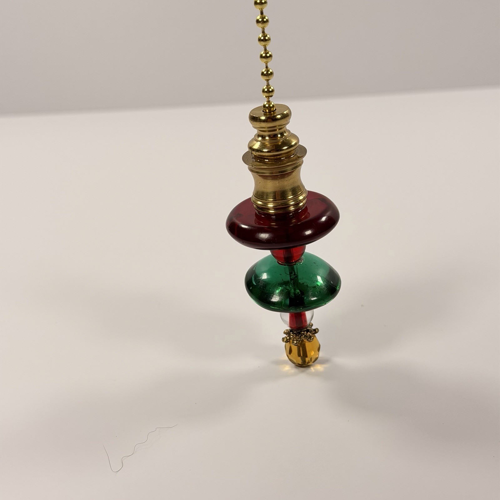 Vintage Handcrafted Glass Light Pull Chain Red Green Clear Yellow Brass 3.25 In Vintage Handcrafted Glass Light Pull Chain Red Green Clear Yellow Brass 3.25 In