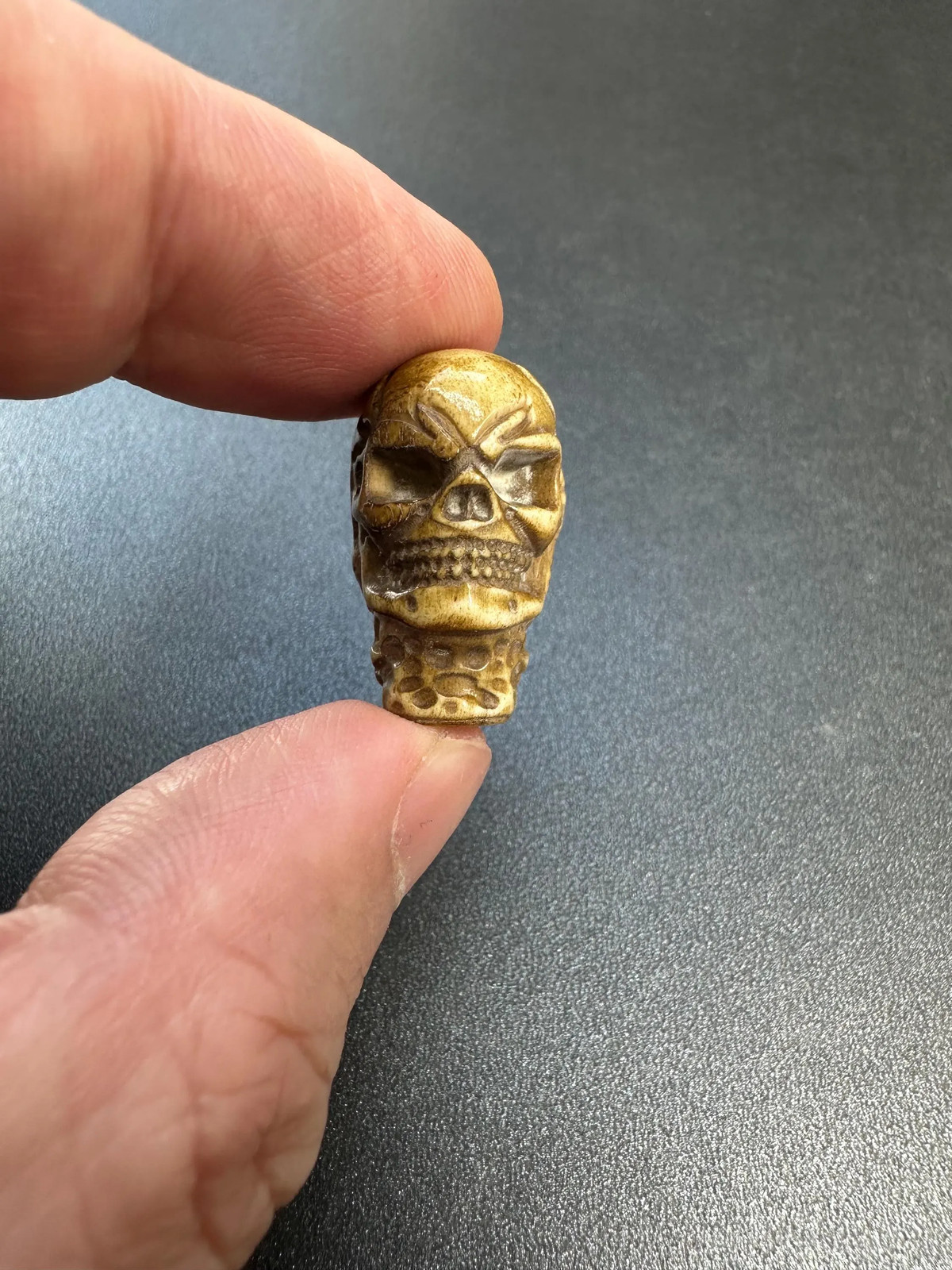 Hand-Carved Deer Antler Citipati Skull Guru Bead | Tibetan Charnel Ground Mala