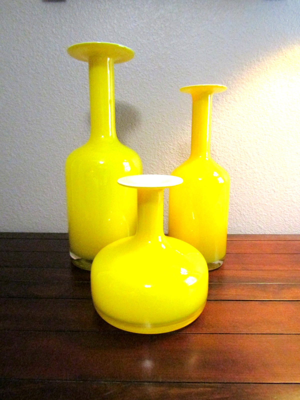 ( Set of 3 ) WEST ELM  MCM Gulvvase Holmegaard Style / Yellow Cased Glass VASES