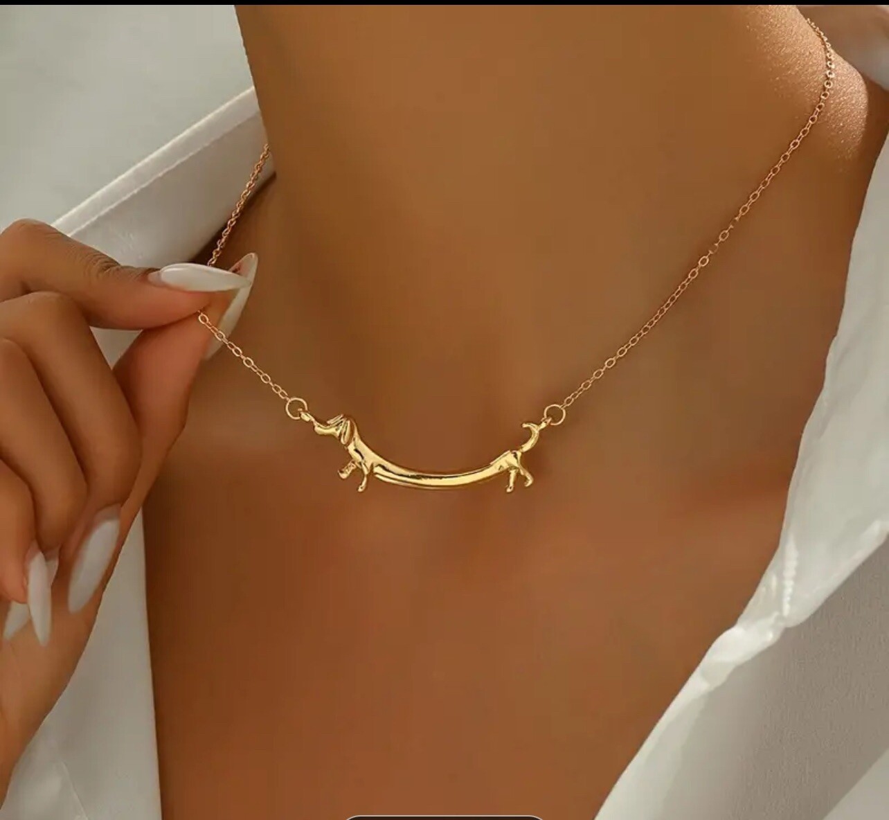WHIMSICAL WEINER DOG NECKLACE Goldtone Funny Dachshund Hot Dog NEW w Gift Box