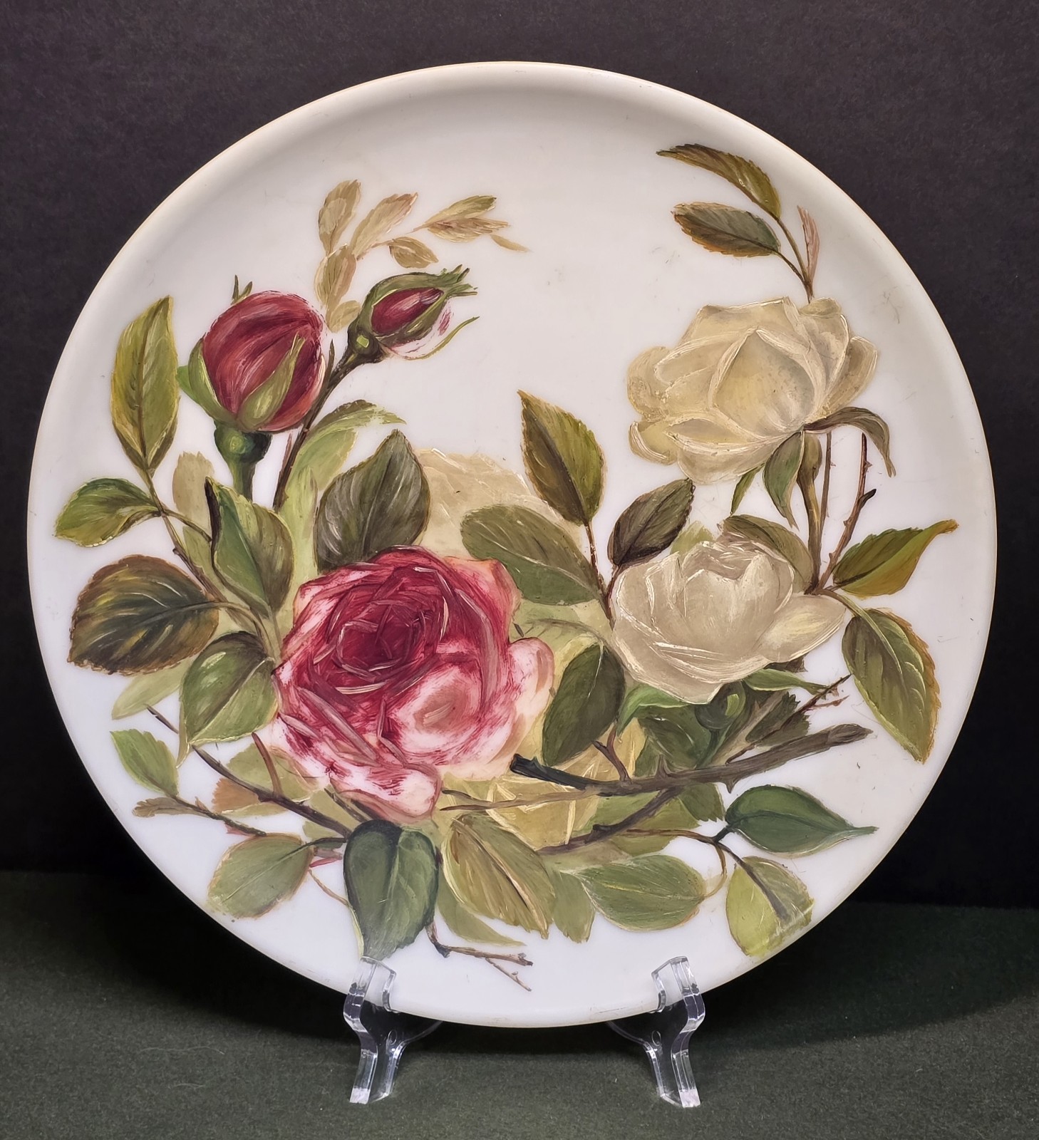 Vintage Handpainted White Milk Glass Peony Flowers Decorative 10