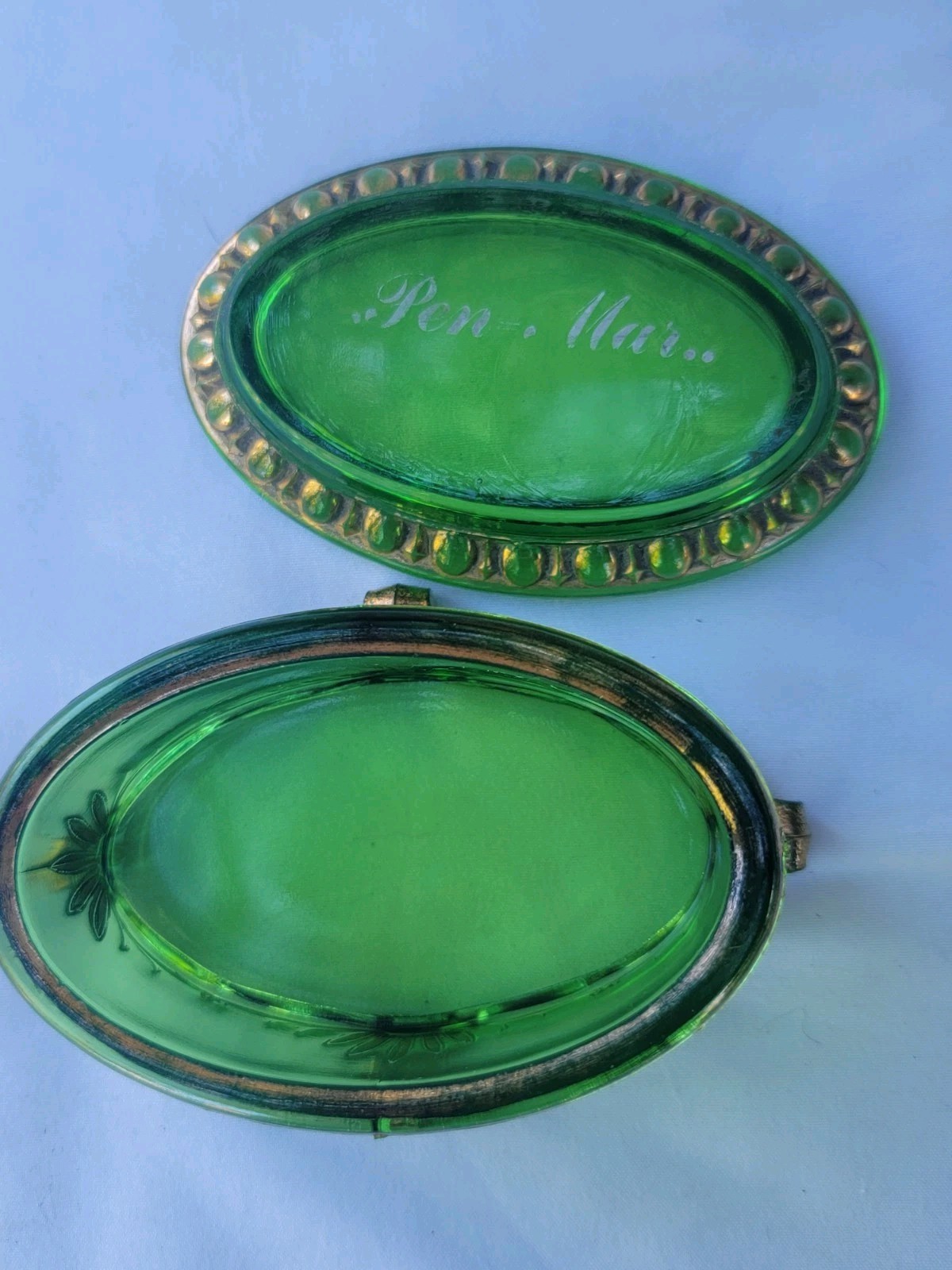 EAPGGreen Glass PEN MAR Souvenir Trinket Dish EAPGGreen Glass PEN MAR Souvenir Trinket Dish