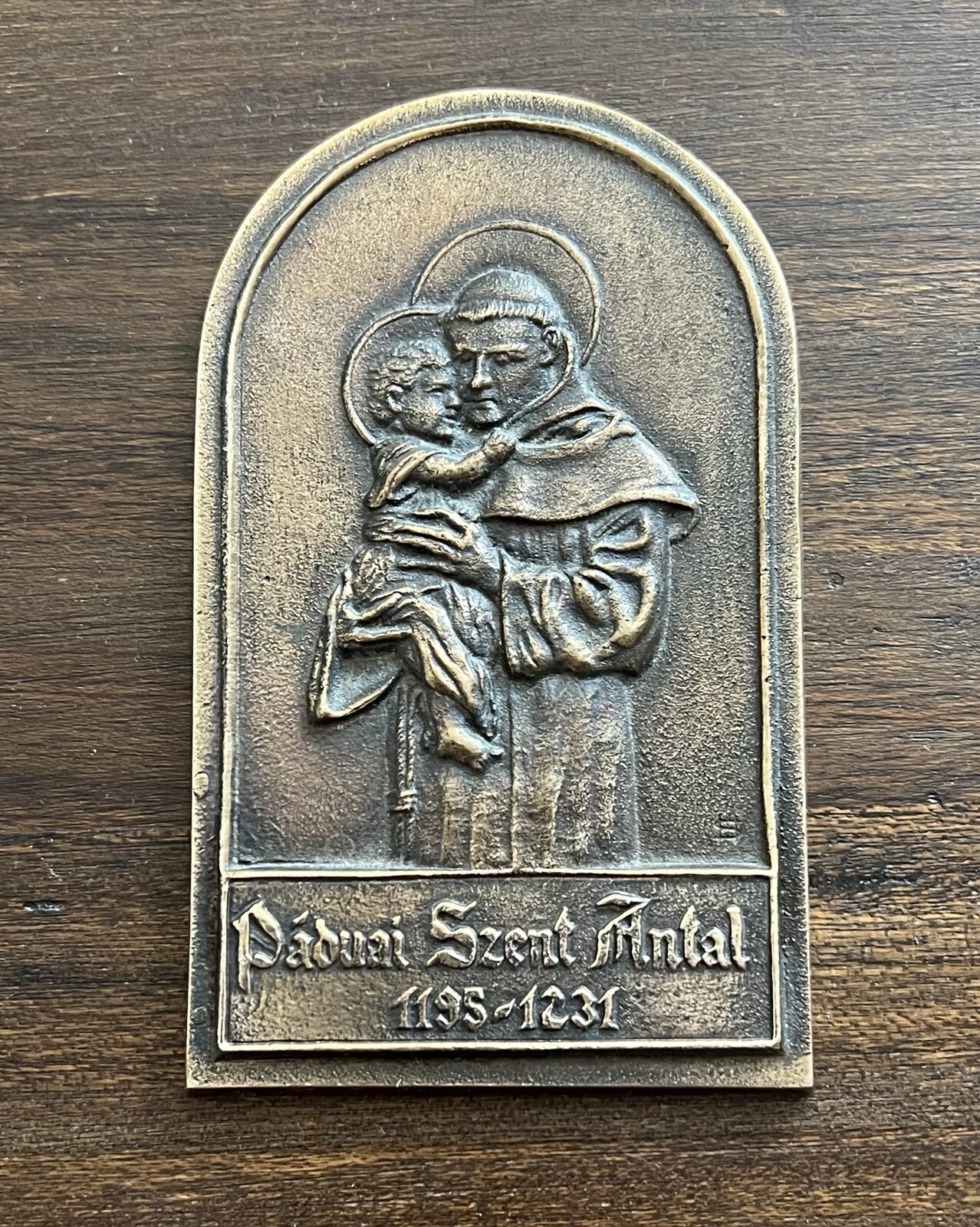 Paduai Szent Antal (Saint Antal of Padua) VTG Hungarian brass plaque