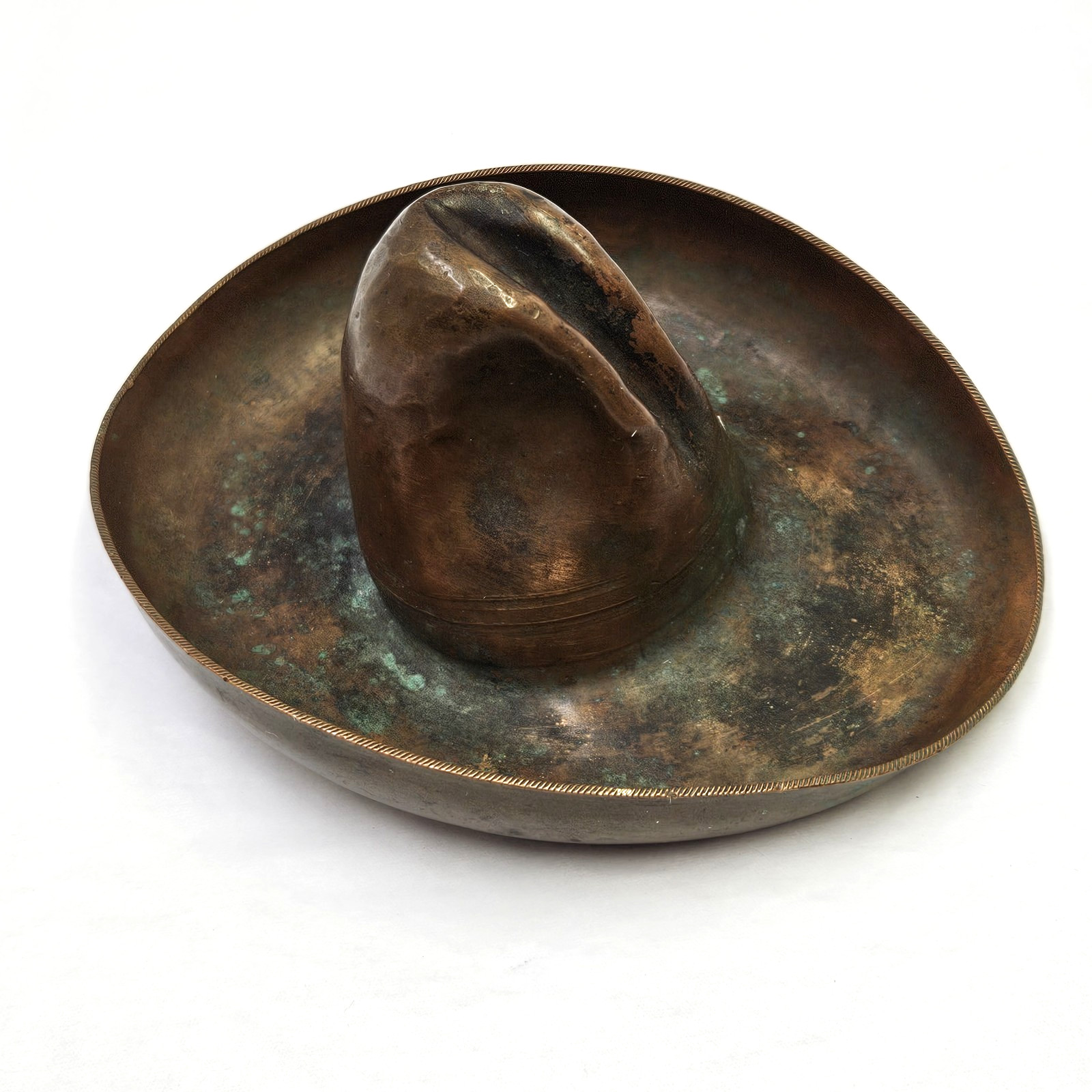 Antique VTG Tom Mix Era Solid Hammered Copper Cowboy Hat Dresser Trinket Tray