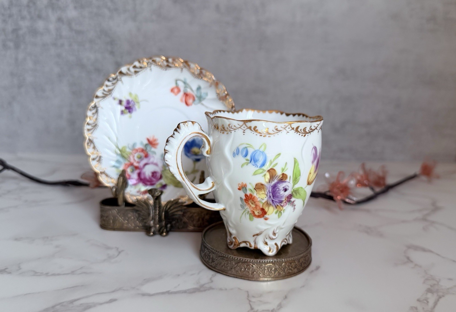 RICHARD KLEMM Dresden Germany porcelain cup and saucer, c.1890
