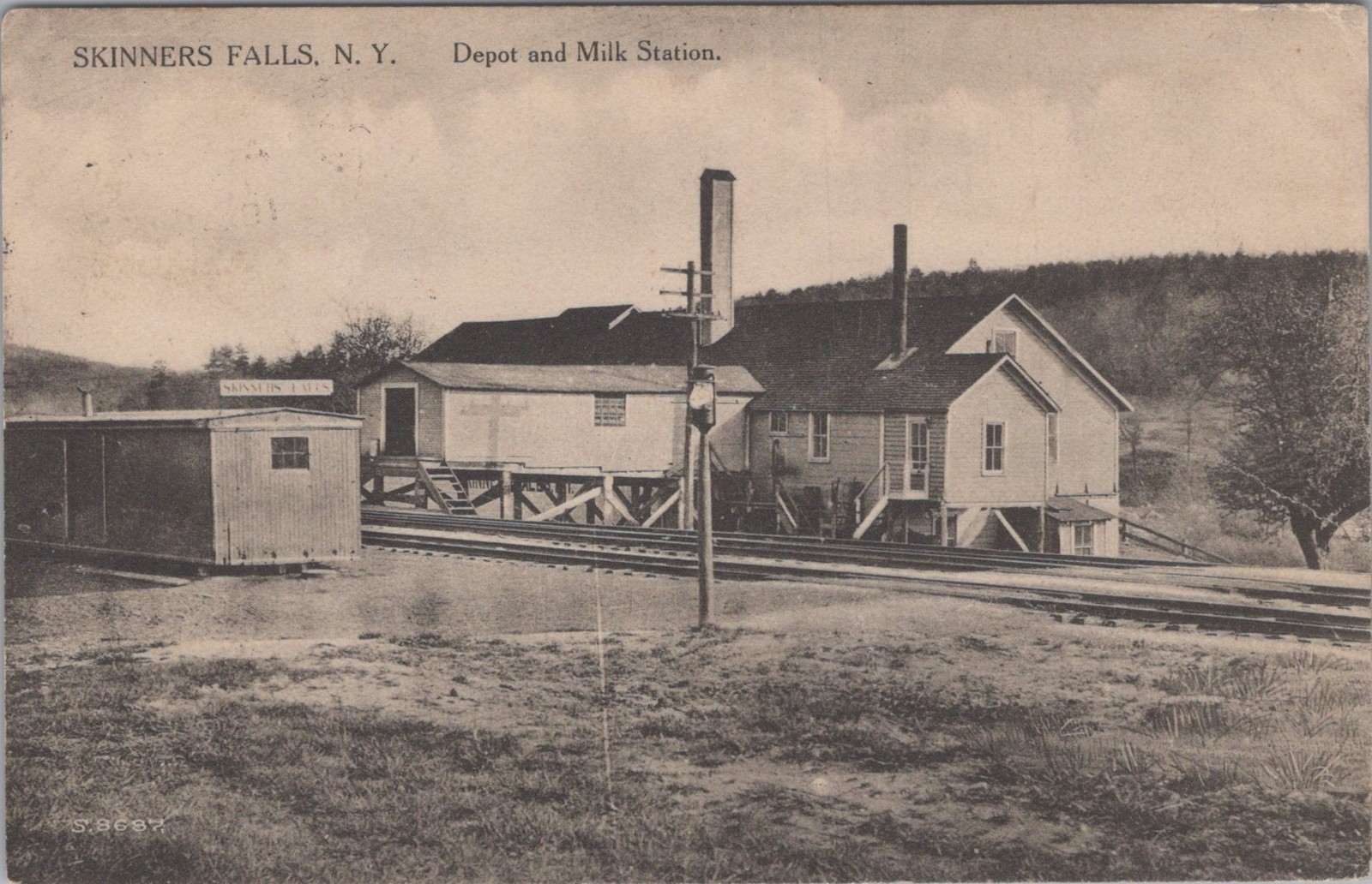 Depot Milk Station Skinners Falls New York NY Railroad RPO Artino 1912 Postcard