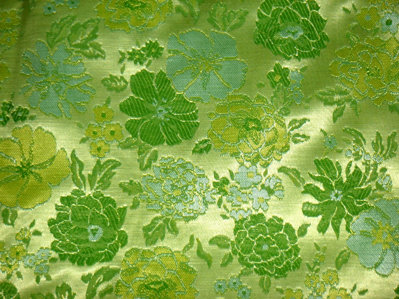 Pr Vtg 70s HUGE Pinch Pleat Curtain Panels Green Aqua Floral Brocade 75x80\
