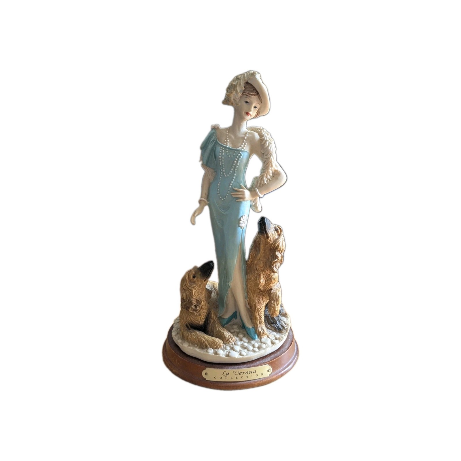 Vintage La Verona Elegant French Lady With Afghan Dog Statue - 10 In Tall Vintage La Verona Elegant French Lady With Afghan Dog Statue - 10 In Tall