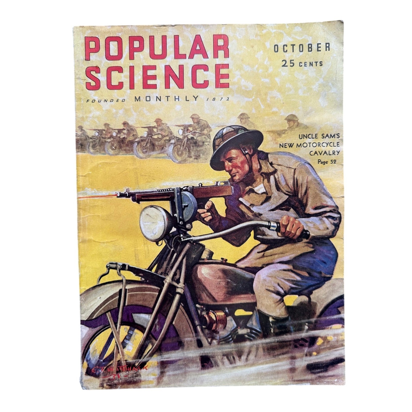 Vintage Popular Science October 1931 Magazine Motorcycle Cavalry Chesterfield Ad