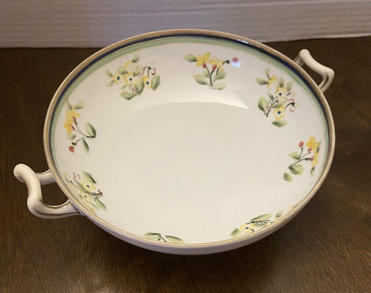 Hand Painted Nippon Japan floral porcelain footed bowl with handles gold trim Hand Painted Nippon Japan floral porcelain footed bowl with handles gold trim