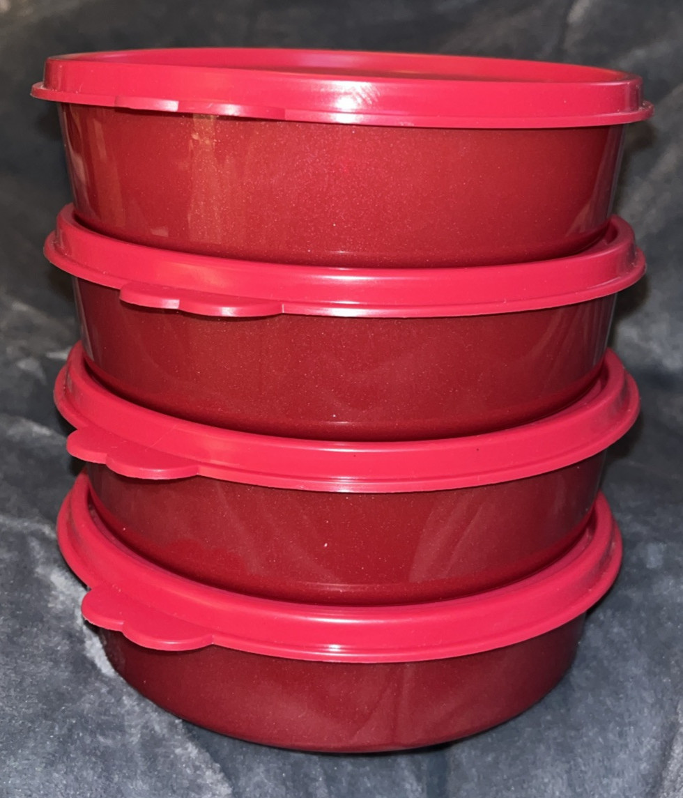 Tupperware LIMITED EDITION 4- 3  Cup Set Glitter Sparkle Cranberry Red  NEW