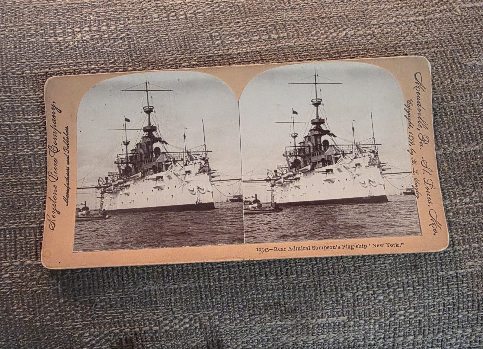 Antique Keystone Stereoview Photo Card Pictures USS New York War Ship Circa 1899