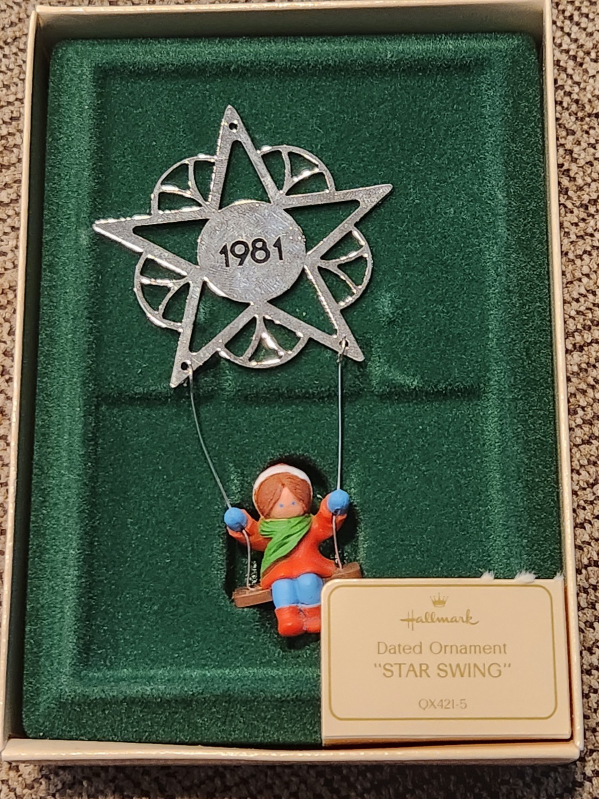 1981 Hallmark Keepsake Girl In Star Swing Ornament Christmas