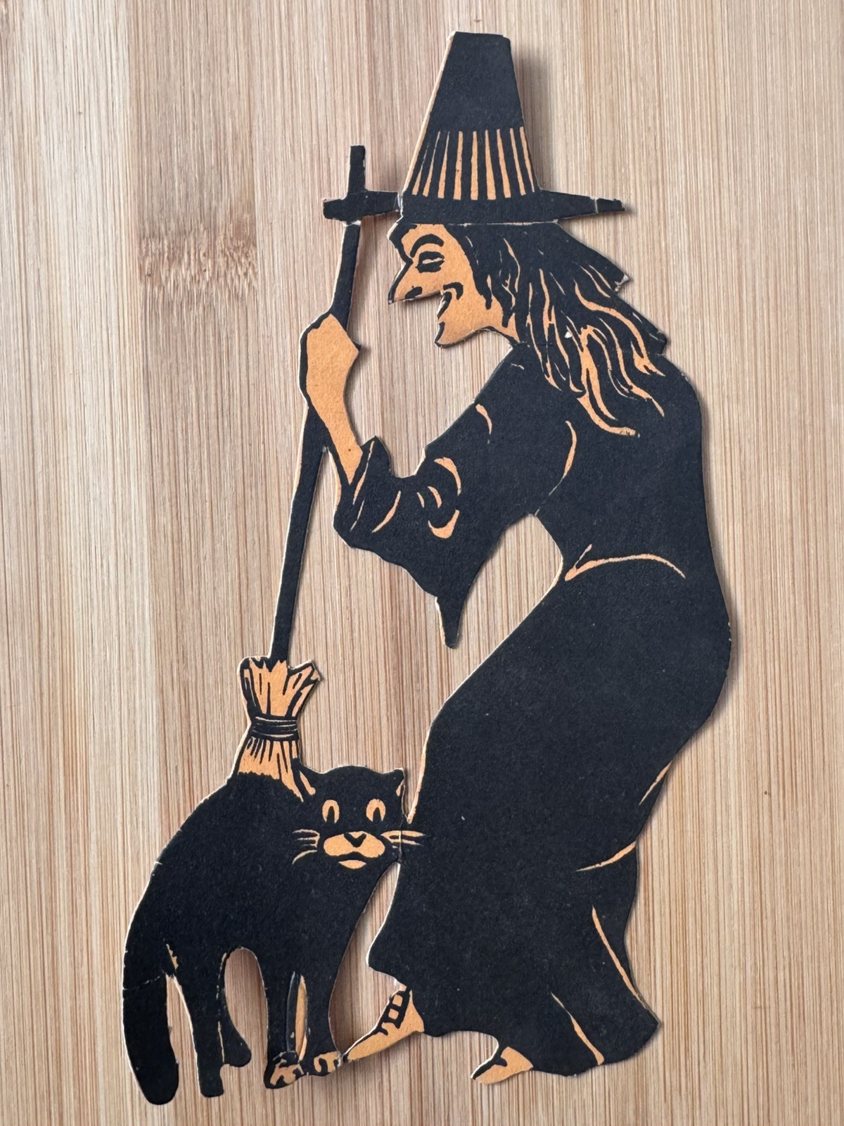 RARE 1920-30’s Antique Halloween Witch & Black Cat Die-Cut Paper cardstock RARE 1920-30’s Antique Halloween Witch & Black Cat Die-Cut Paper cardstock