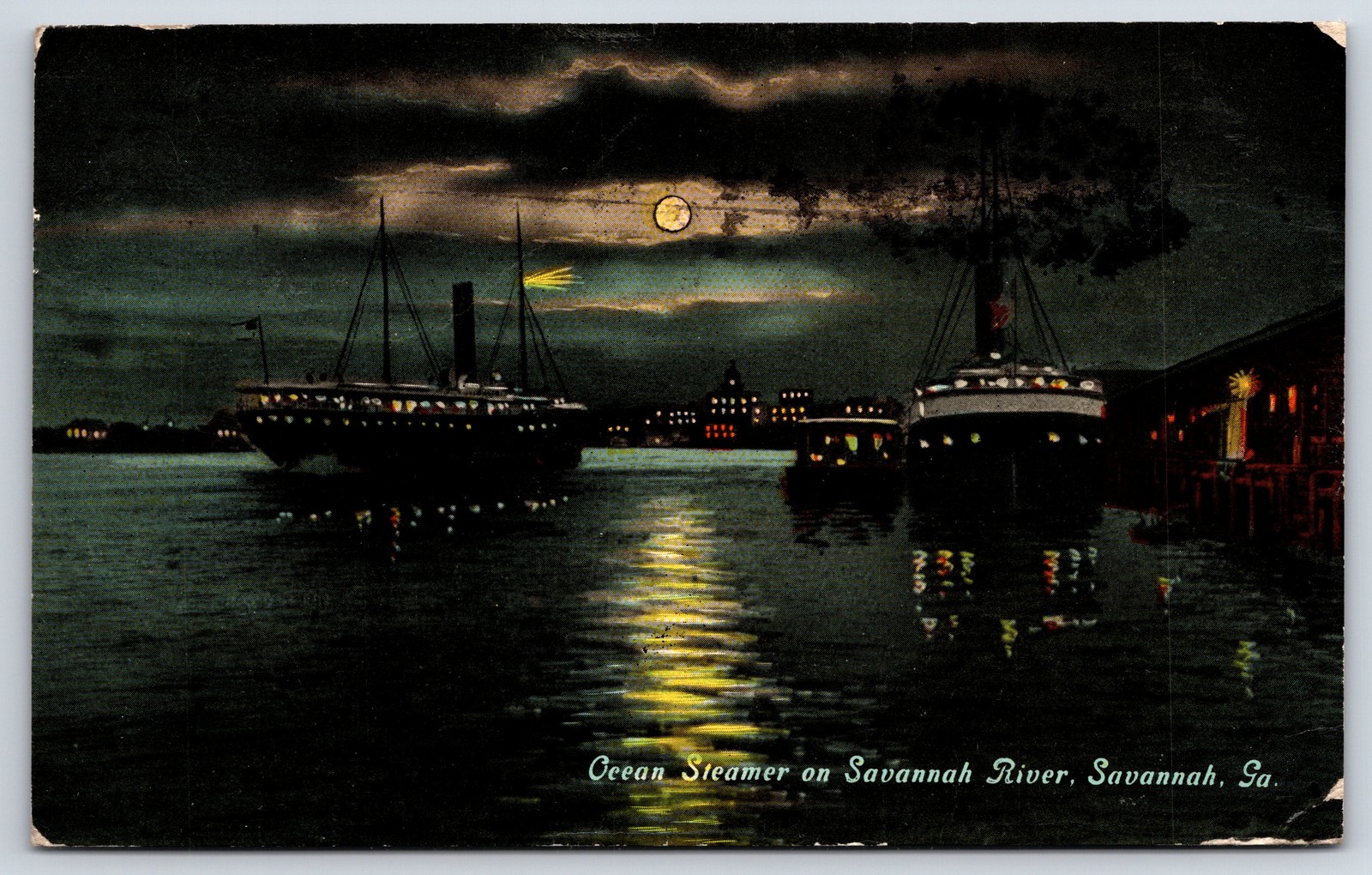 1913 Ocean Steamer Savannah River Savannah Georgia Vintage Postcard