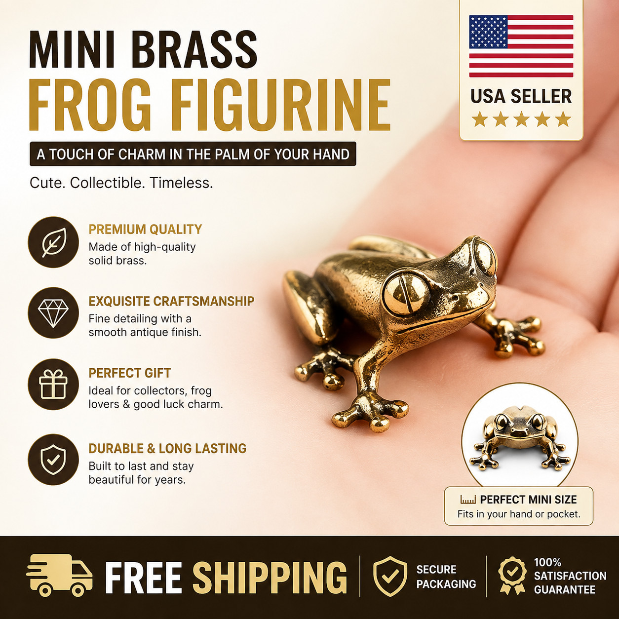 Retro Brass Mini Frog Miniatures Figurines Vintage Animal Figurine Toad Desktop