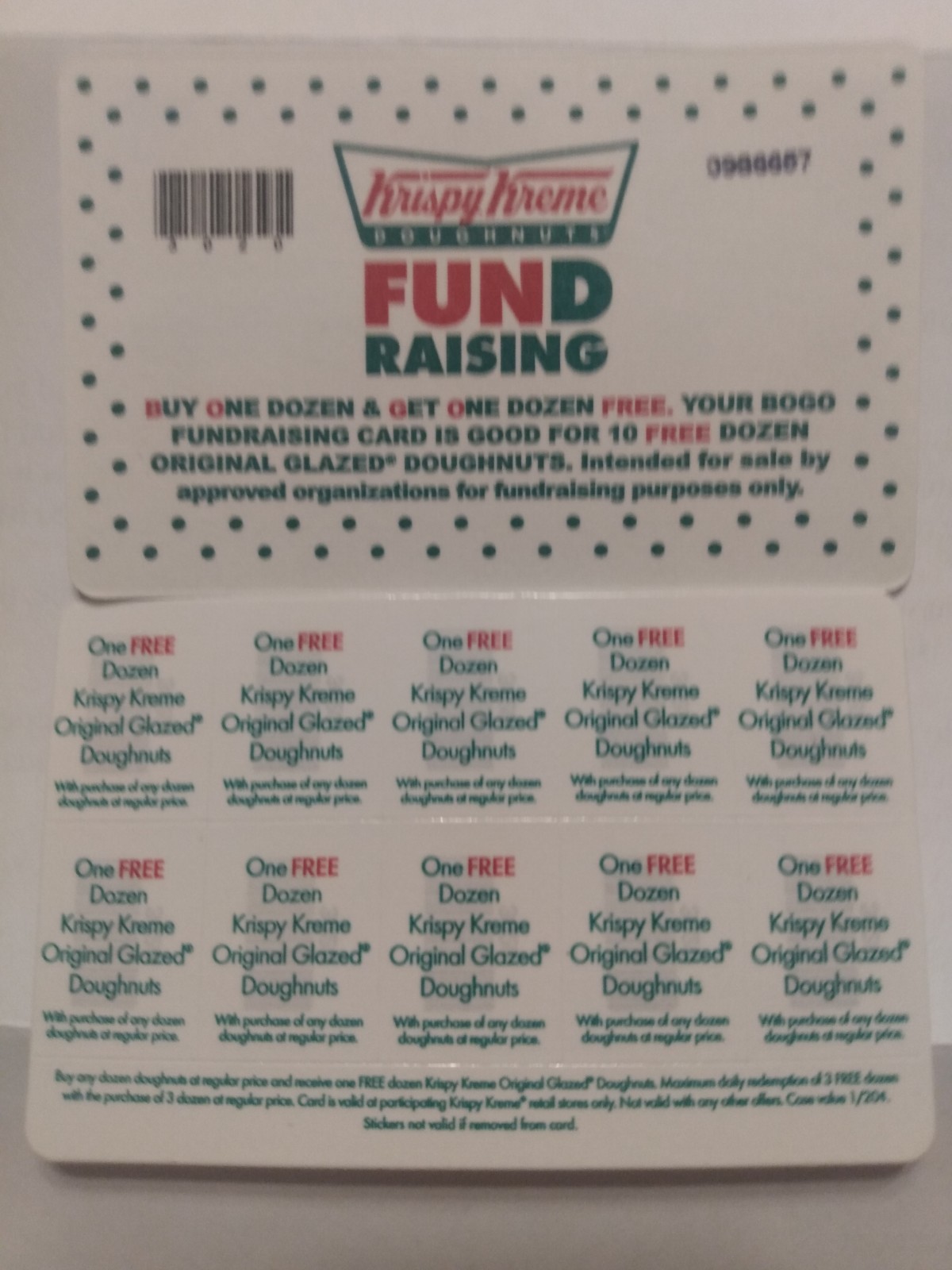 KRISPY KREME BOGO CARD- BUY FIRST DOZEN, THEN GET ONE, 10 OFFERS, 