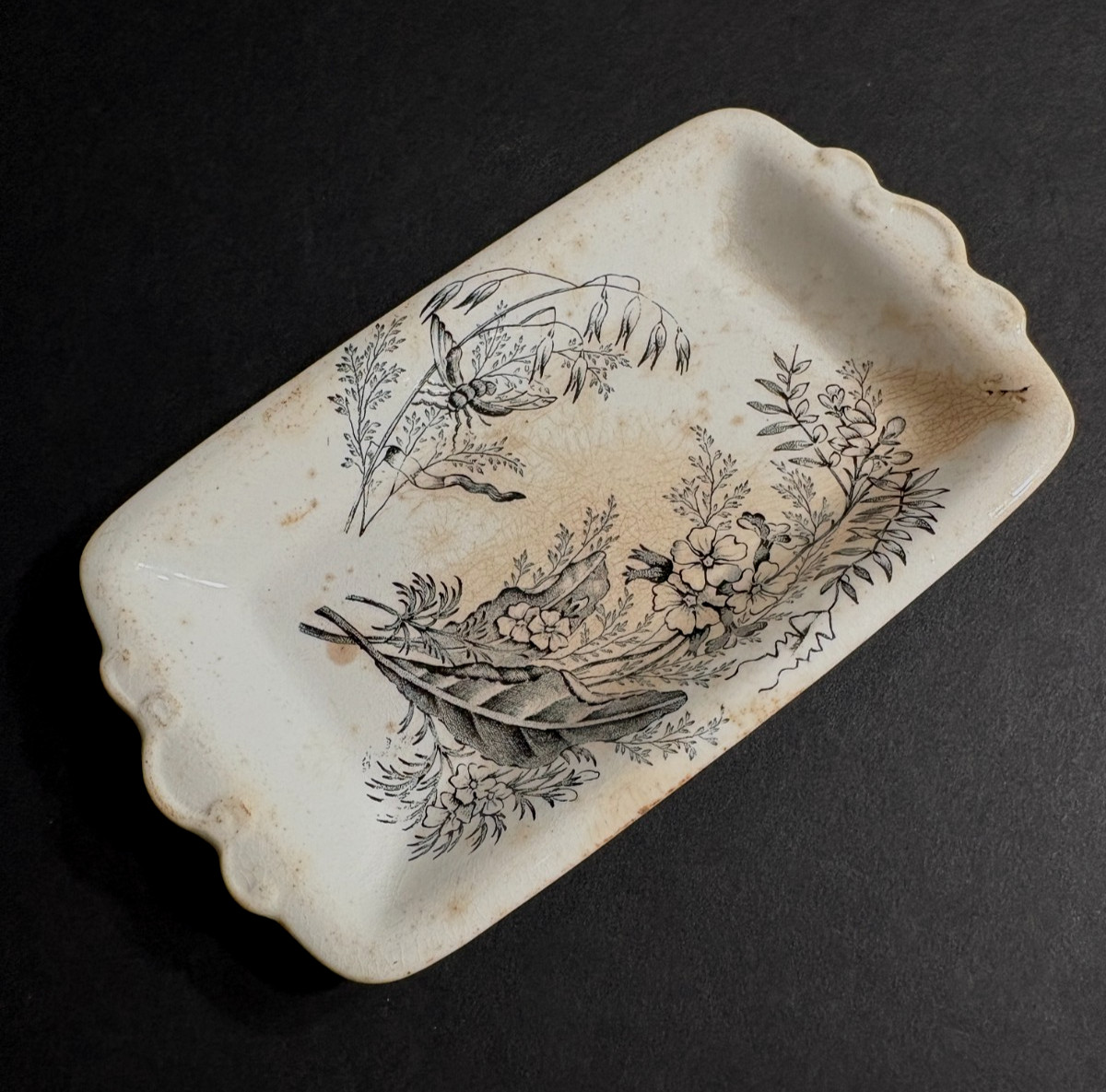 Antique Ashworth Bros Victoria Bee Blk Transferware Spoon Rest Relish Dish 1880 Antique Ashworth Bros Victoria Bee Blk Transferware Spoon Rest Relish Dish 1880