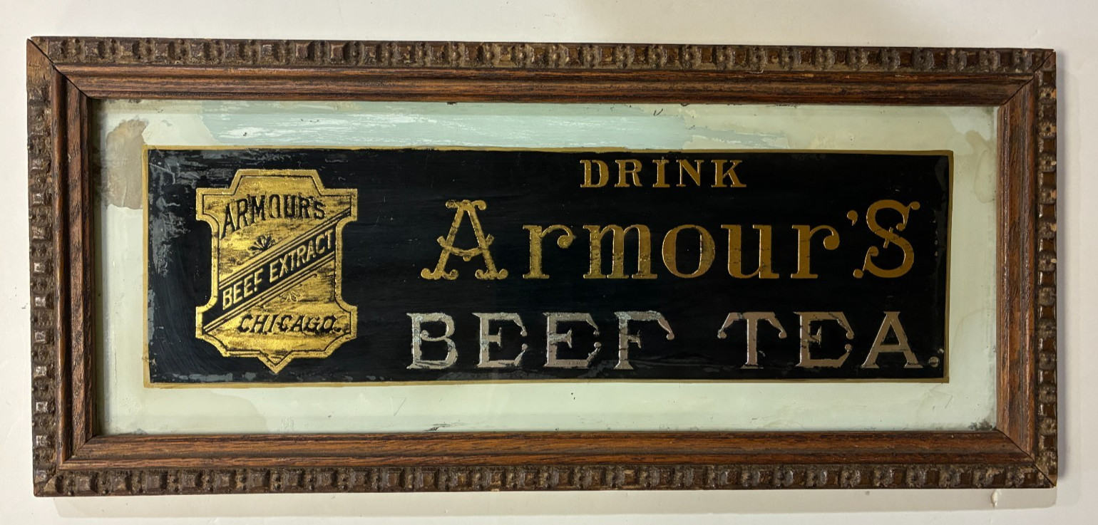 Antique Armour's Tea Reverse Glass Advertising Sign – 17.5
