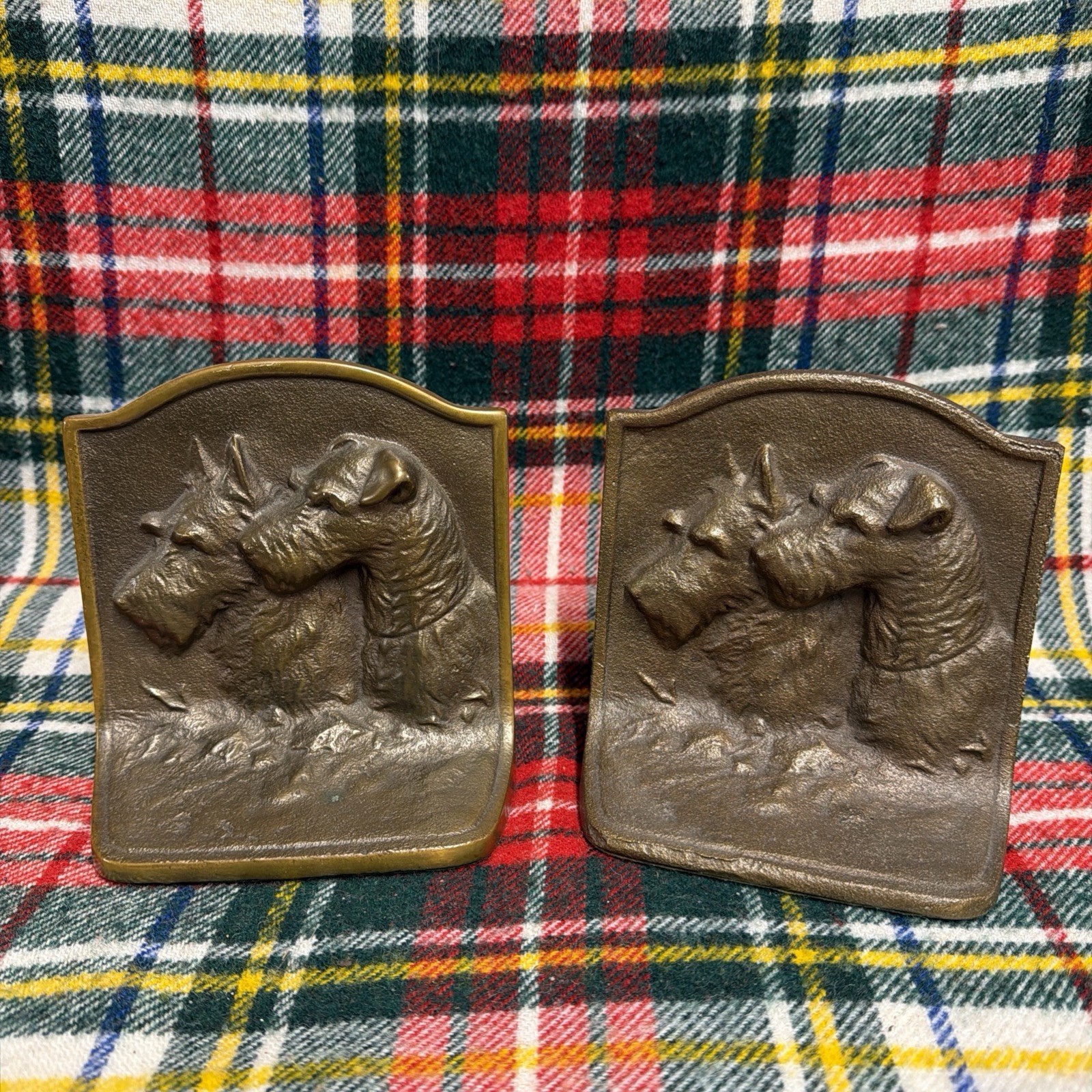 Vintage Hubley Cast Iron Bookends Scottish Terry/Wire Haired Terrier 1920-30's