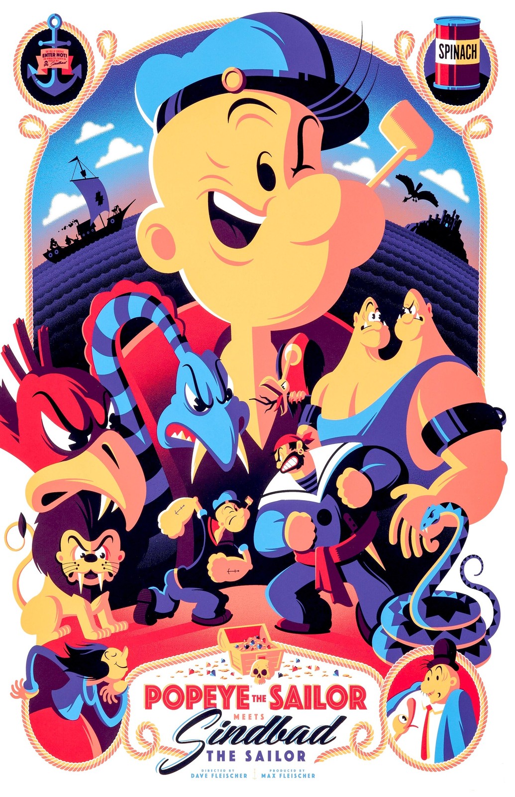 Popeye the Sailor Meets Sindbad Poster Print Wall Art Classic Cartoon Decor