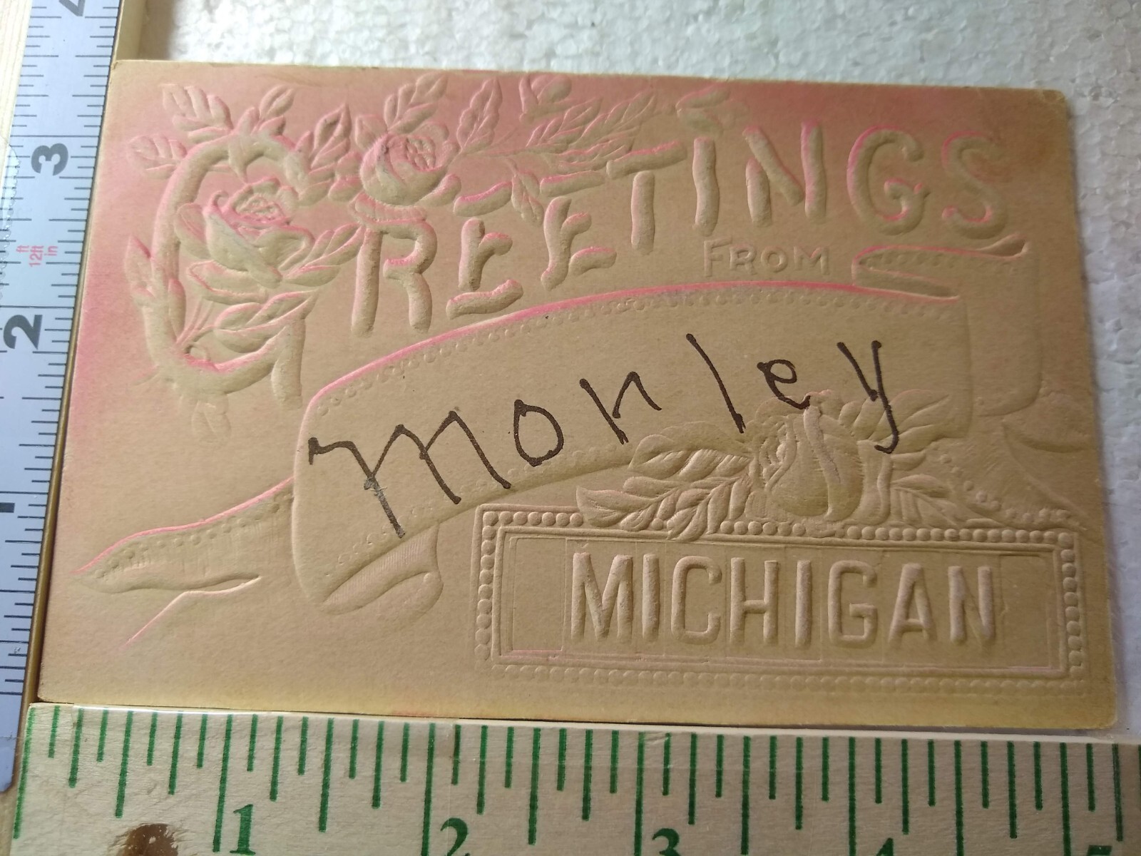 Postcard Greetings from Morley Michigan USA Embossed Card