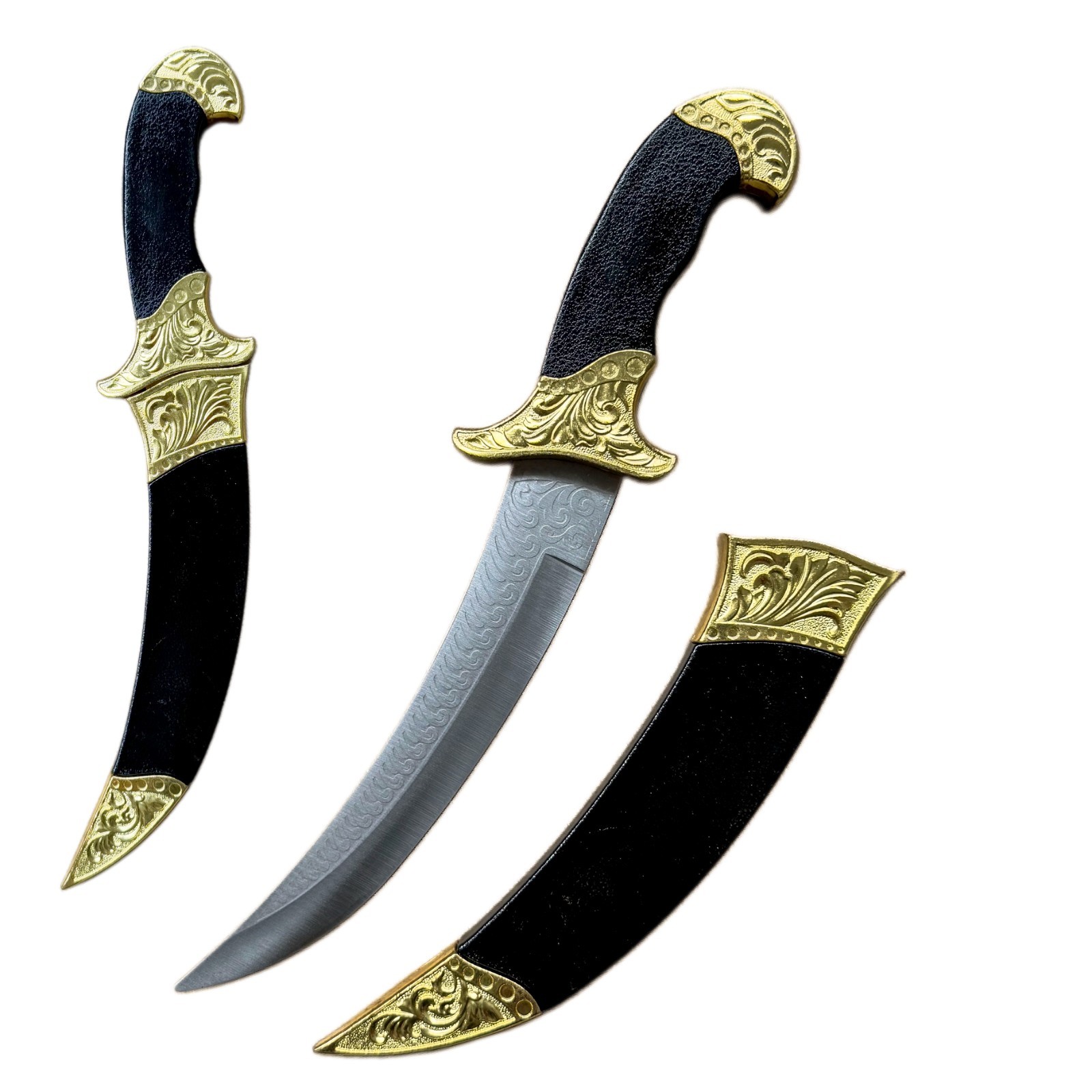 12.99-inch Retro Gold Curved Sword with Sheath, Cloud-Patterned Blade 12.99-inch Retro Gold Curved Sword with Sheath, Cloud-Patterned Blade