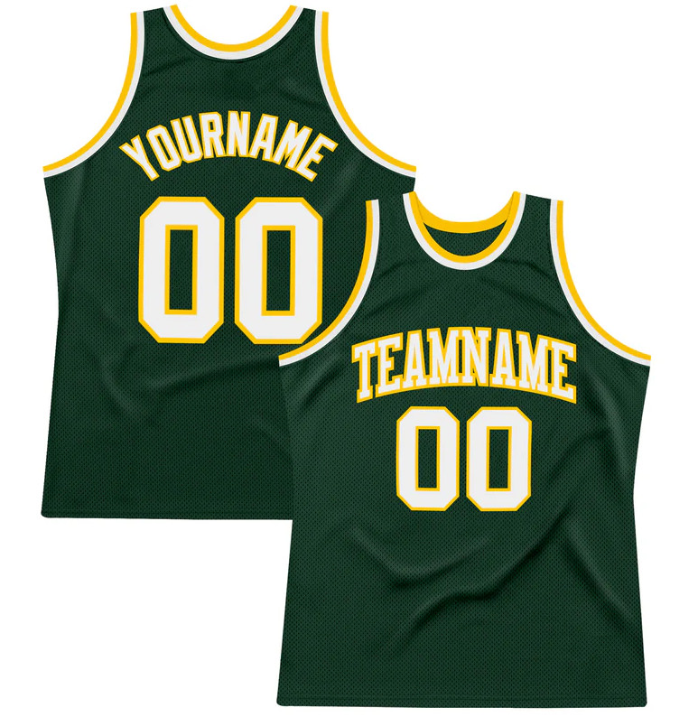 Custom Hunter Green White-Gold 3D Basketball Jersey AOP S-234XL DM124