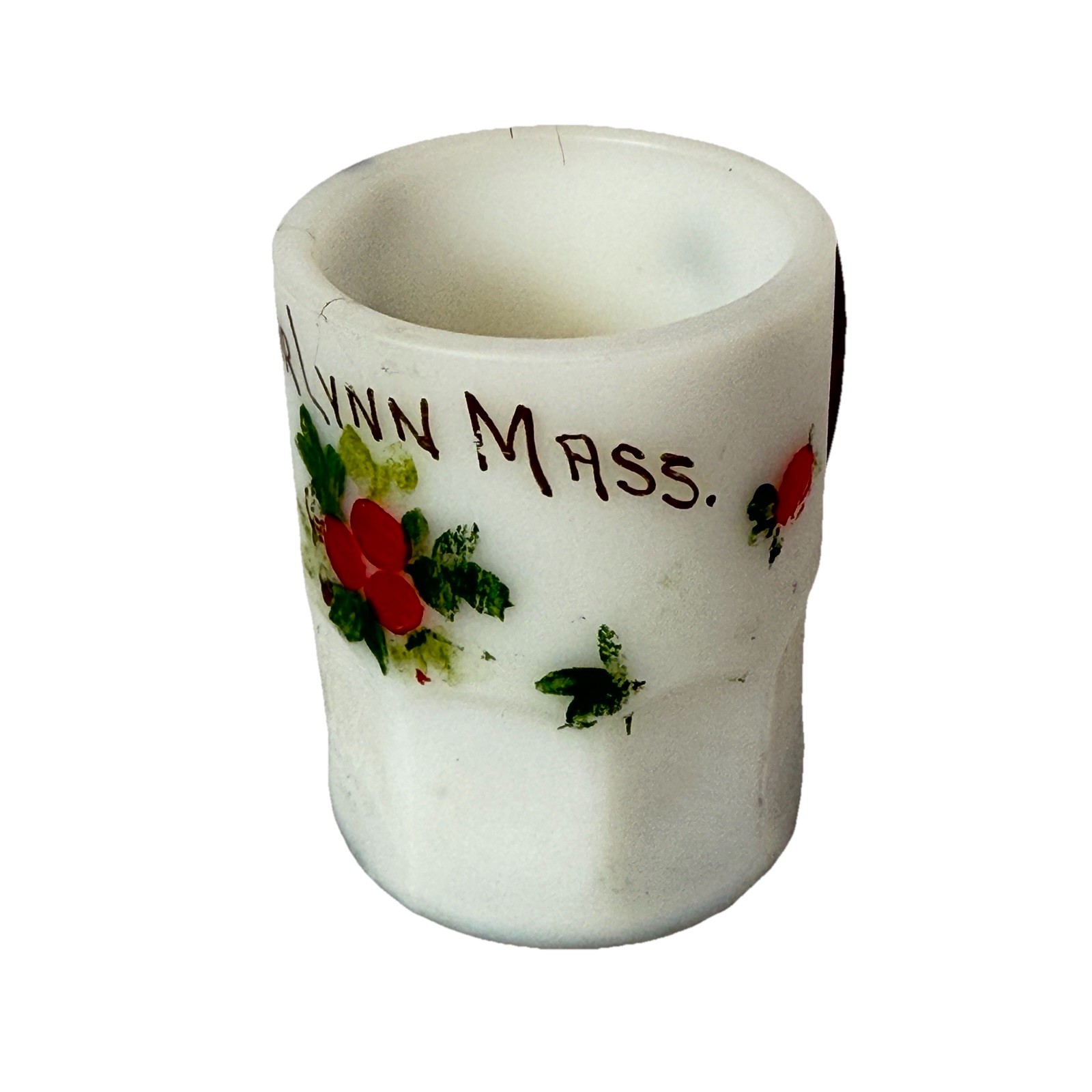 LYNN, MASSACHUSETTS MA Antique Souvenir Milk Glass Mini Cup Mug