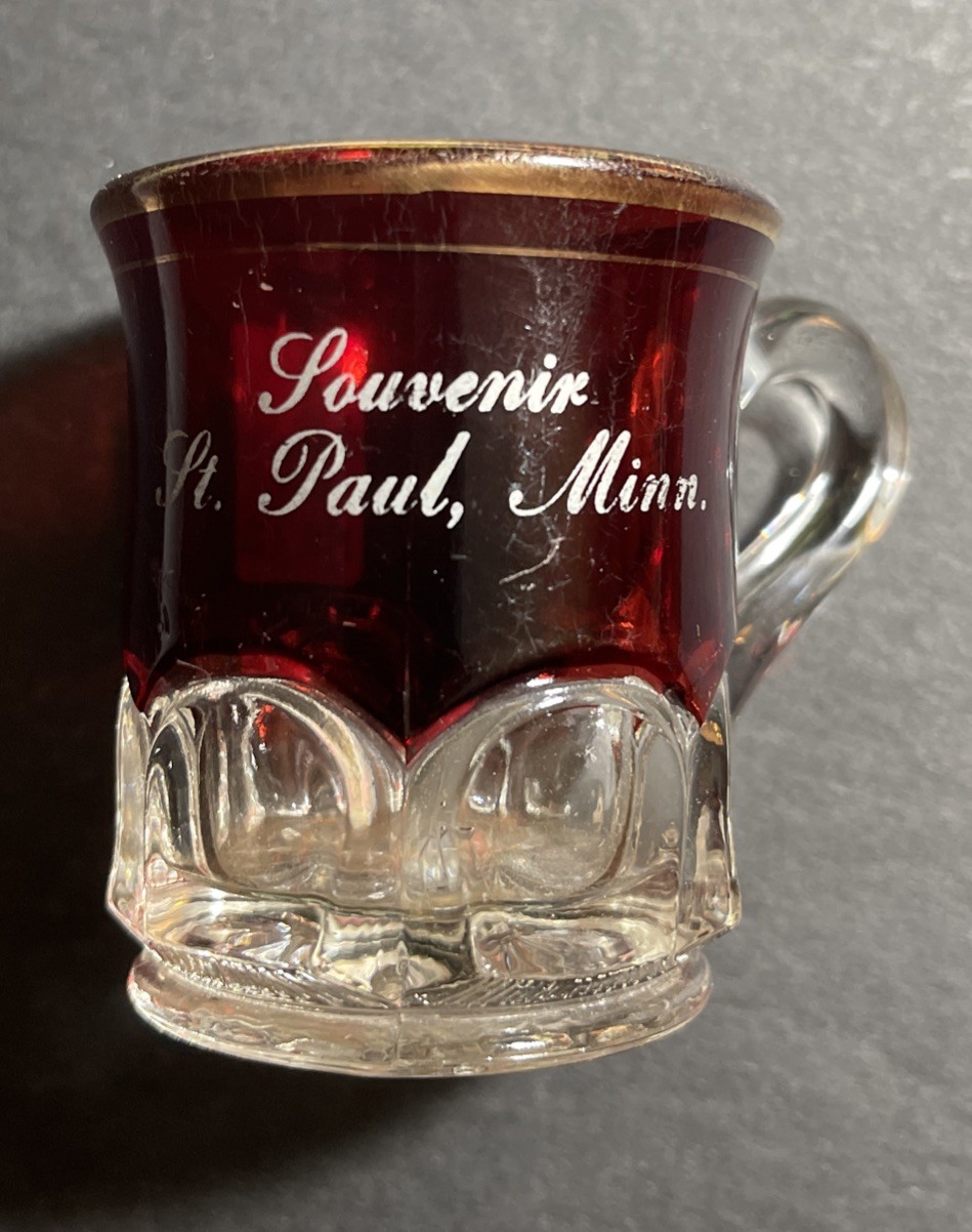 Antique Ruby Red Shot Glass w/handle St Paul Minnesota Souvenir Cup